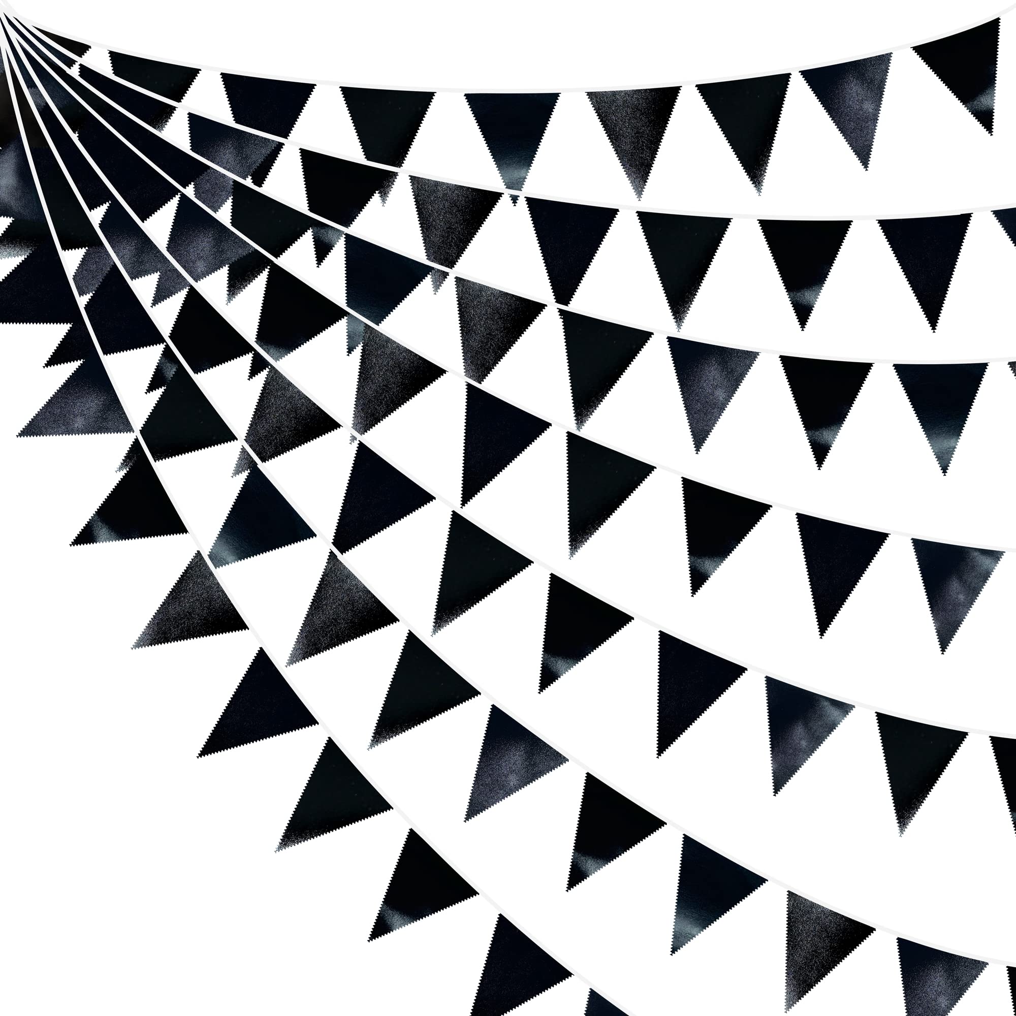 Black Party Decorations Triangle Pennant Banner Flag Black Metallic Fabric Bunting Garland for Graduation Birthday Wedding Engagement Bachelorette Holiday Halloween Celebration Hen Party Supplies