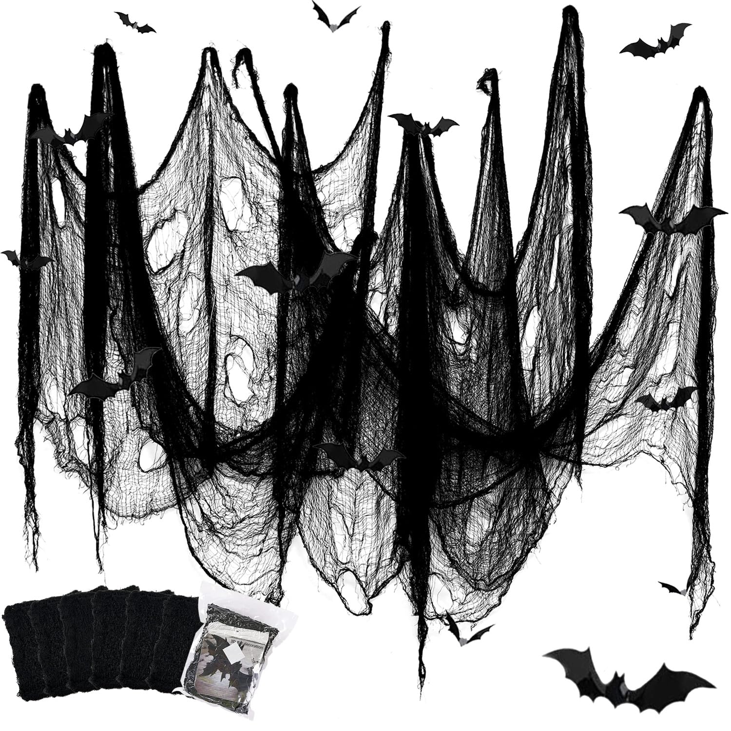 YuSaug Halloween Creepy Cloth, 6Pcs 30 x 72 Inch Scary Spooky Cloth Creepy Gauze with 12 bat Stickers