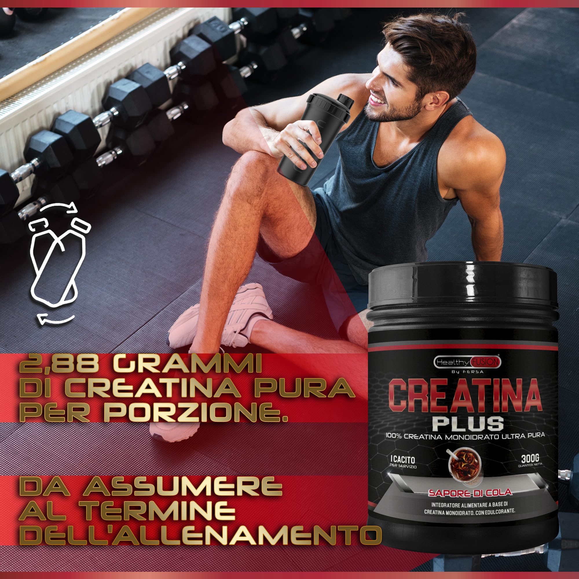 Healthy Fusion Creatina Monohidratada en Polvo | 2.8 g/dosis Creatina | Fórmula 100% pura sin aditivos | Creatina Micronizada 200MESH | Apoyo al Rendimiento y Desarrollo Muscular | 300g sabor cola