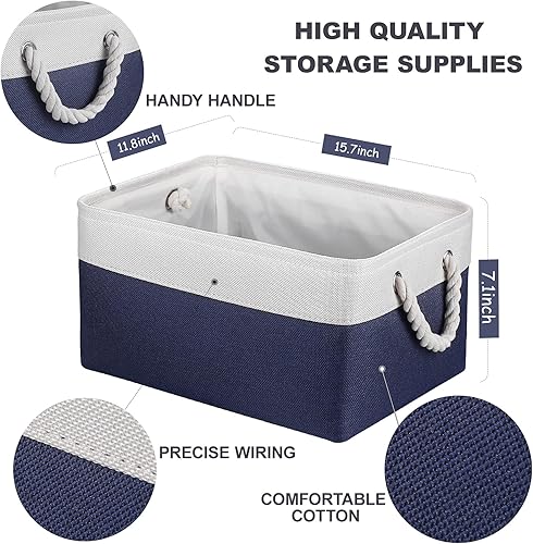 Miniatura 2 de Vinssin Cesta de almacenamiento grande, cesta azul plegable con asas, contenedores de tela de lona para regalo, organización, armarios, estantes,