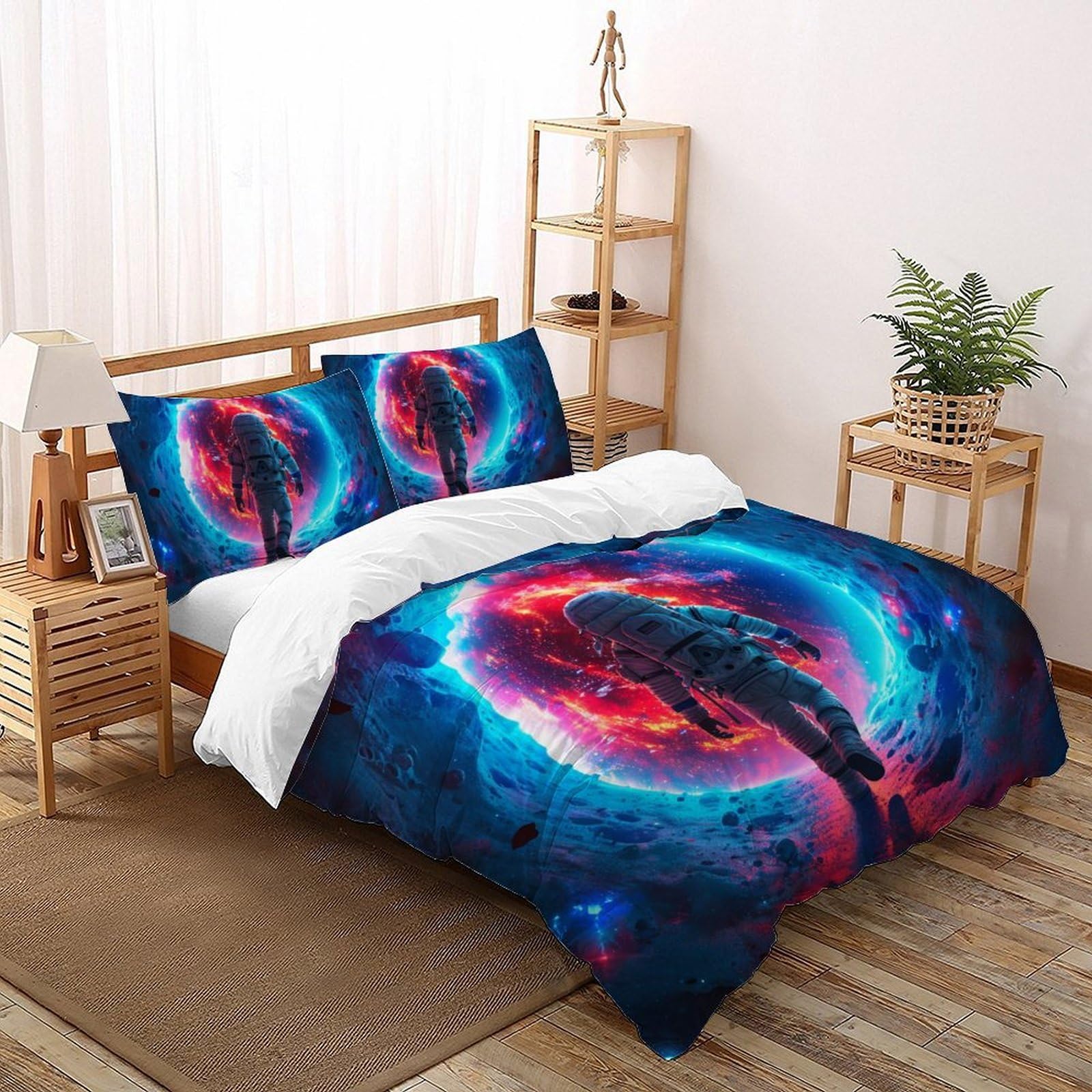 Housse de couette enfant motif espace 3D literie douce pour lit king size de garçon