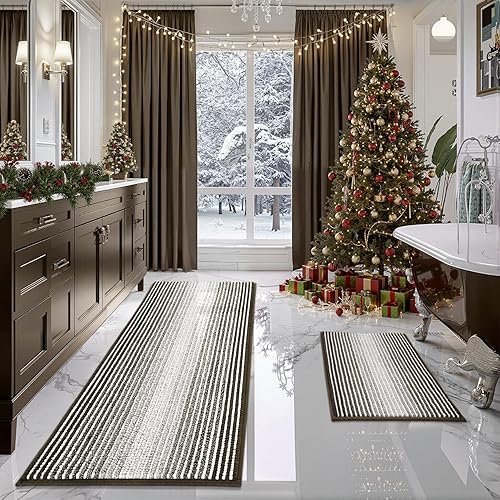 Miniatura 171 de BSICPRO Juego de alfombras y tapetes de baño, 2 piezas de felpilla gruesa y absorbente, antideslizantes, suaves y peludas para baño, lavables a