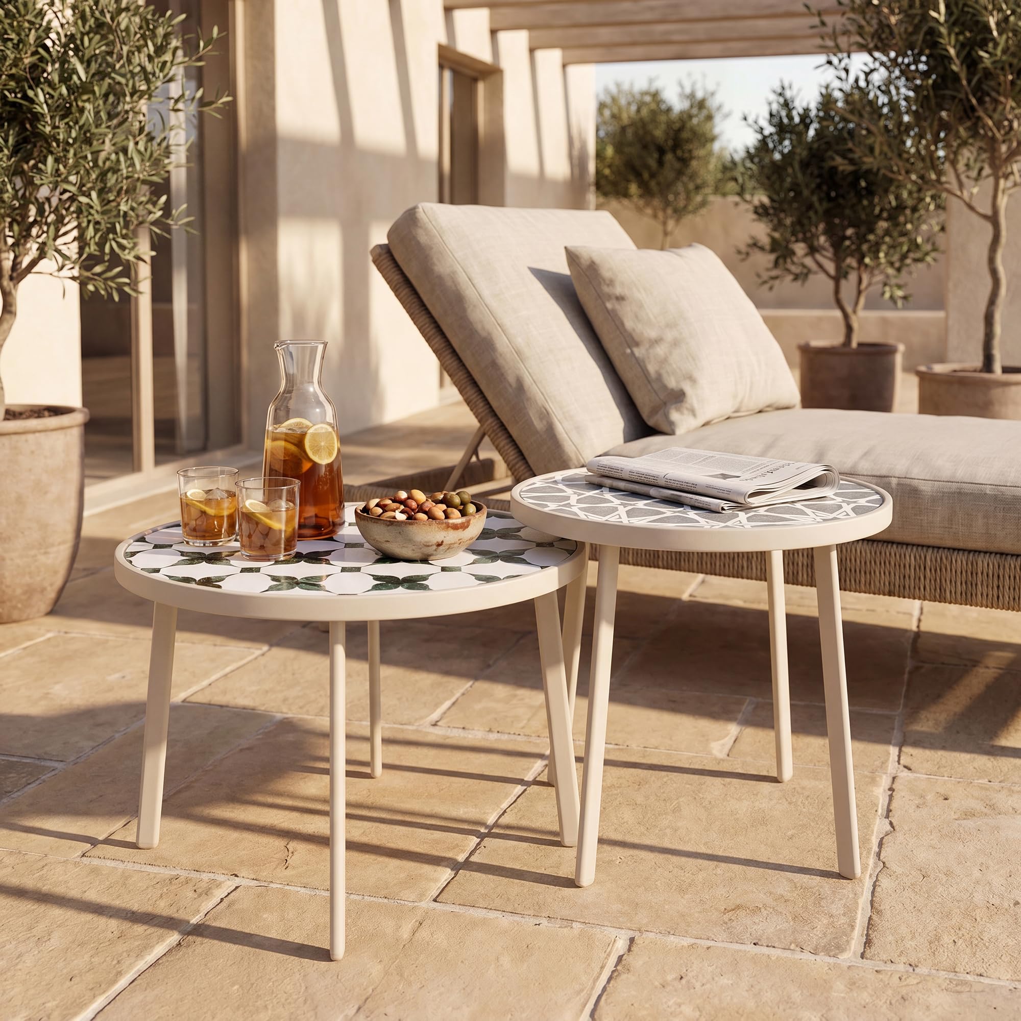 casa.pro Couchtisch Outdoor wetterfest 2er Set Faeto Glasplatte Champagne