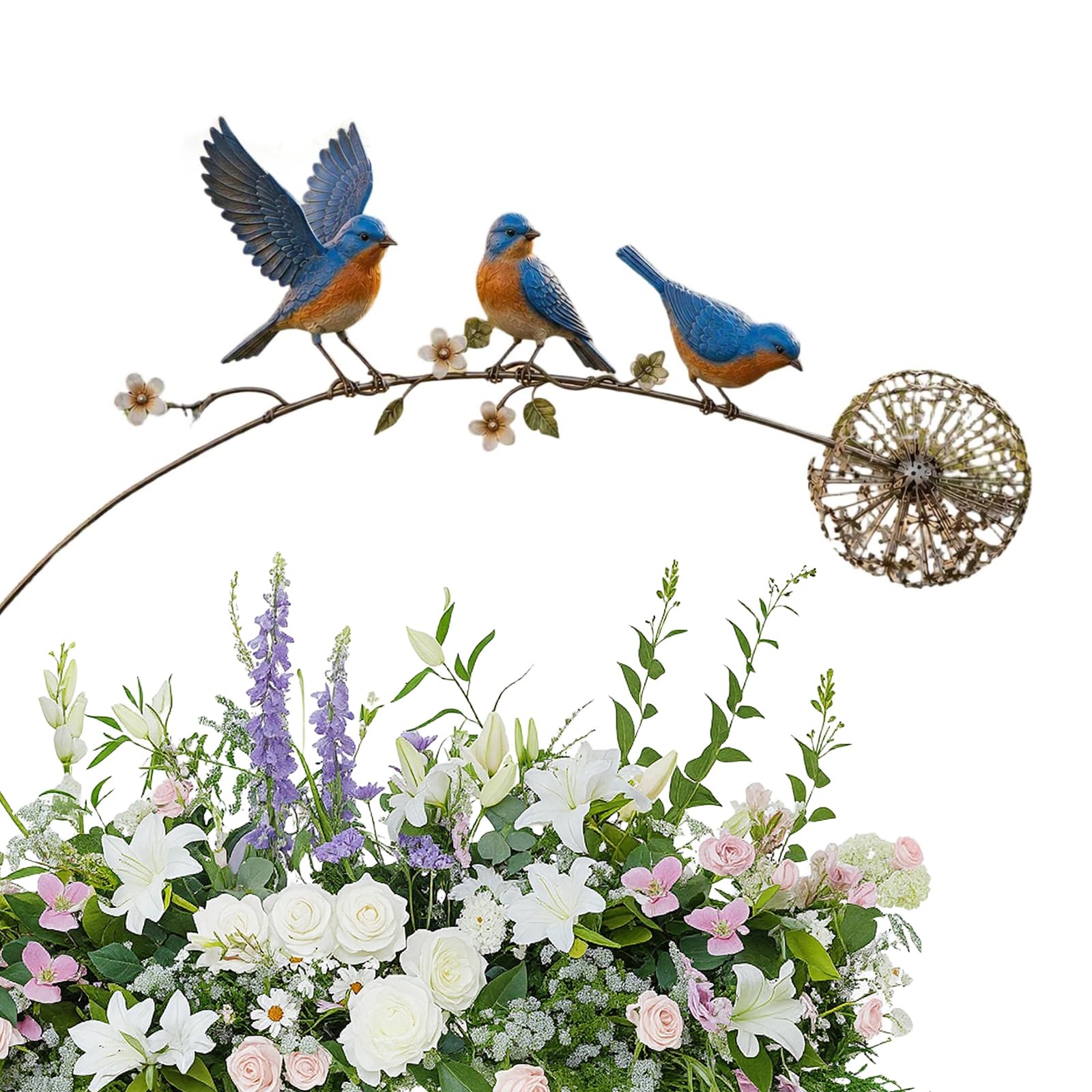 Robin Garden Stake, Rustic Robin Bird Yard Art Decorations with Dandelion Accent, Metal Robins Bird Garden Sculpture for Lawn Patio Flower Bed Backyard, Memorial Gifts for Loss of Loved One
