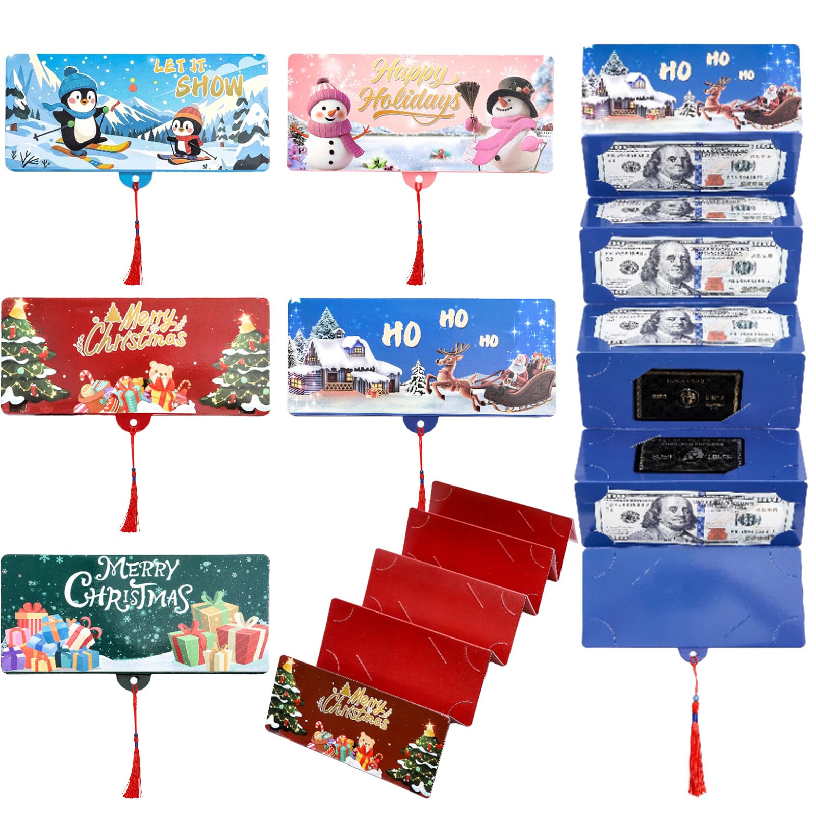 AYNKH 5 Christmas Wallets, Christmas Surprise Money Card Bags with 6 Slots, Christma Cash Card Supplies, Christma Gifts (Classic)