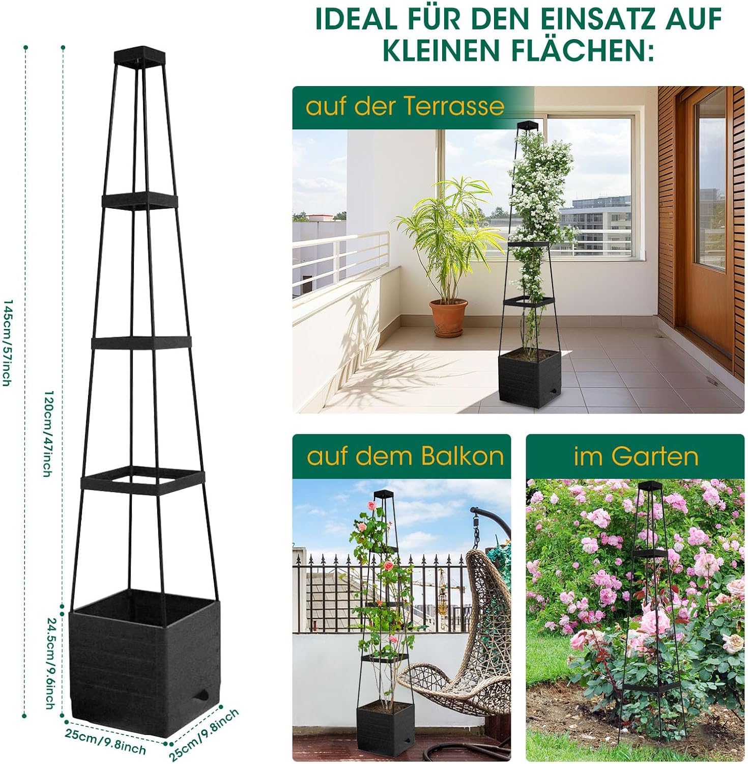 MYMULIKE 2 Stück Tomatentopf mit Rankhilfe, 145 cm Selbstbewässerung Tomaten Rankhilfe, Tomatenturm mit Wasserspeicher, Pflanzkübel Pflanzenstütze für kletternde Pflanzen/Blumen