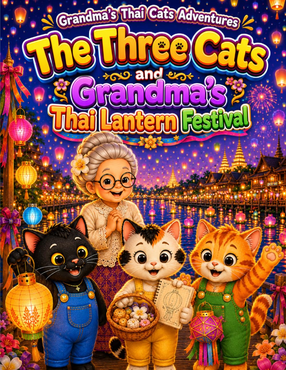 The Three Cats and Grandma's Thai Lantern Festival: A Cute Cat Adventure and Thai Culture Coloring Book for Kids and Adults (Grandma's Thai Cats Adventures)