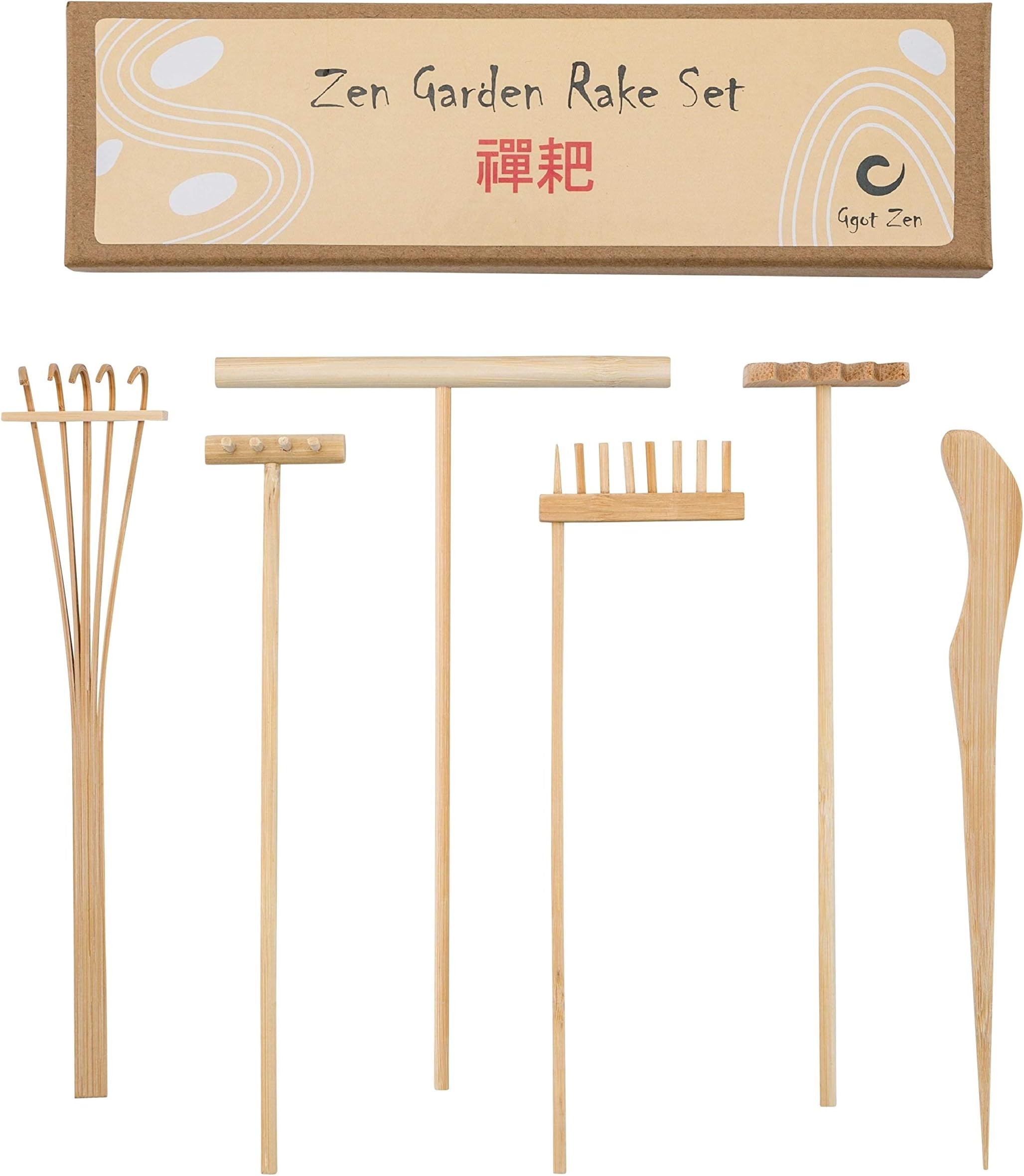 Mini Japanese Zen Garden Rake Bamboo Tool Set, Wooden Sandbox Sand Play Therapy Toy Kit, Office Desk Tray Miniatures Accessories for Serenity and Spiritual Peace Meditation