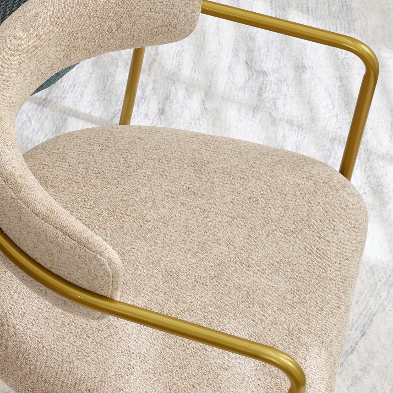 Boucle Dining Chairs Set of 6 with Arms, Mid Century Modern Upholstered Dining Chairs for Kitchen & Dining Room, Curved Backrest, Gold Metal Frame (Taupe/Sand)
