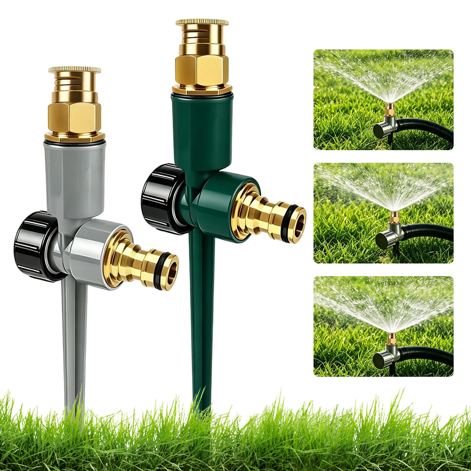2 Pack Metal Lawn Sprinklers for Yard, 360°Coverage Rotating Sprinkler with Aluminum Alloy Stake Base, Lawn Water Sprinklers Adjustable Brass Nozzle for Yards Garden Small Medium Patio Irrigation