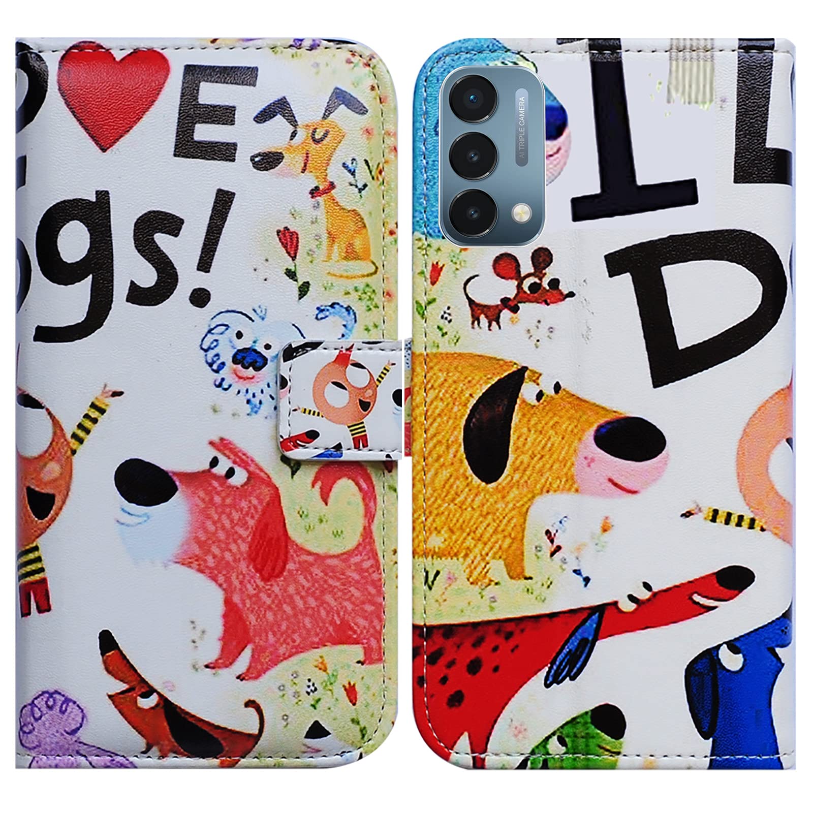 Bcov Case for OnePlus Nord N200 5G, Colorful Cute Dogs Leather Flip Phone Case Wallet Cover with Card Slot Holder Kickstand for OnePlus Nord N200 5G