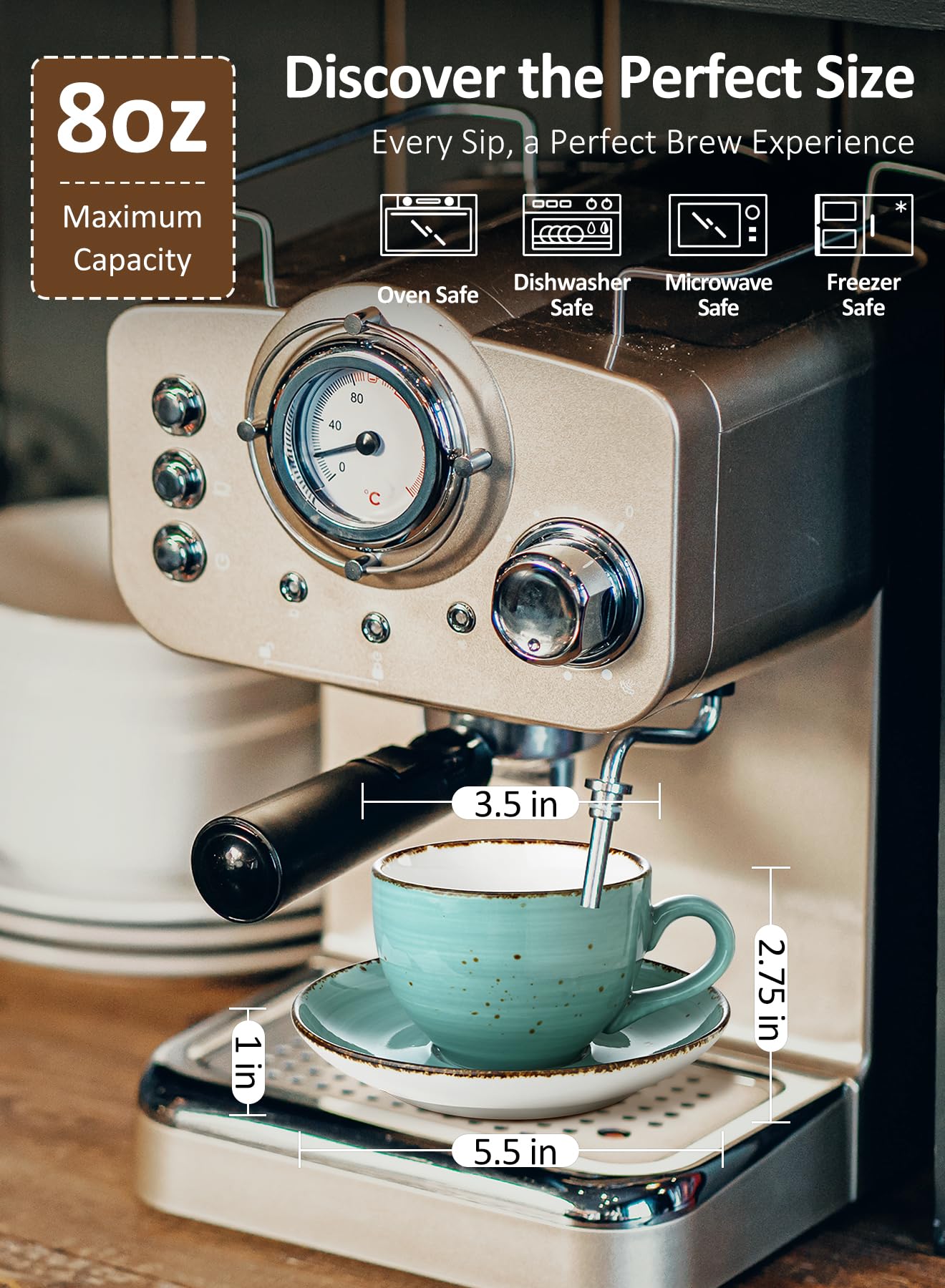 Porzellan-Cappuccino-Tasse Mit Untertasse – Tenmoku-Glasur, 200 Ml, Für Kaffee & Tee, In Geschenkbox