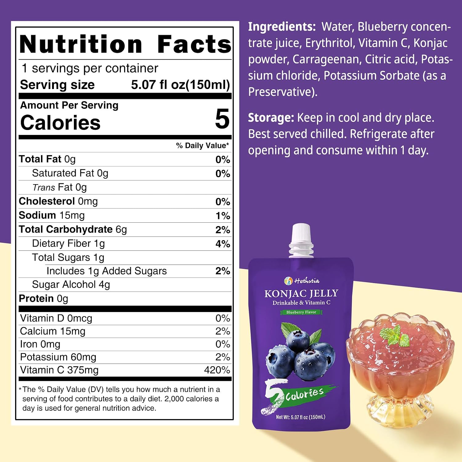 Hethstia Konjac Noodles Miso Soup Cup 6 Packs and Konjac Jelly Pouch Drinkable Blueberry Flavor 10 Pack | Low Calorie | Keto, Vegan, Gluten-Free, Low Carb, Fat Free, Healthy Meal & Snack image 3