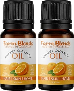 Farm Blends Sweet Orange Essential Oil (10ml+10ml) Set |100% Pure, Steam Distilled| Boosts Energy, Nourishes Skin, Hair & Body | Diffuser, Aroma Therapy, DIY| Natural, Plant-Based, Therapeutic Grade