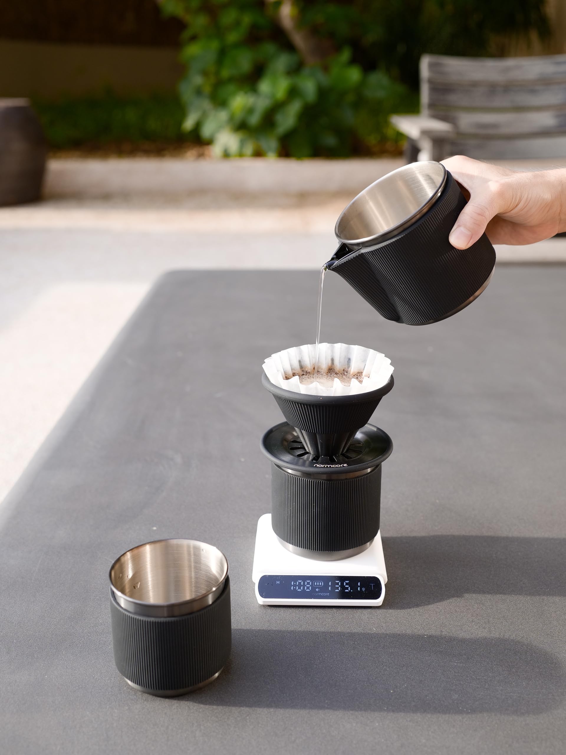 Normcore Set da viaggio per versare il caffè, set portatile per versare il caffè, gocciolatore da viaggio per tazza singola, utilizzare V60 e macchina da caffè in carta con filtro a onda, acciaio