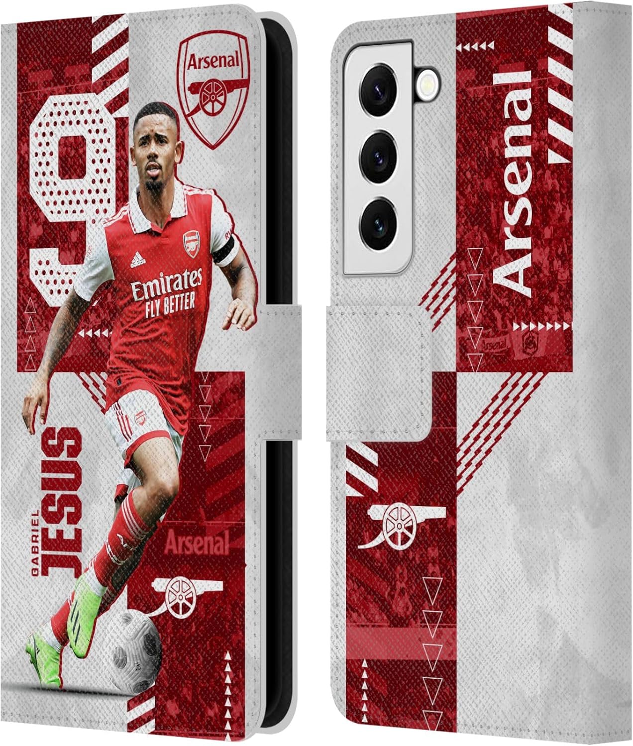 Head Case Designs Officially Licensed Arsenal FC Gabriel Jesus 2022/23 First Team Leather Wallet Case Compatible with Samsung Galaxy S22 5G