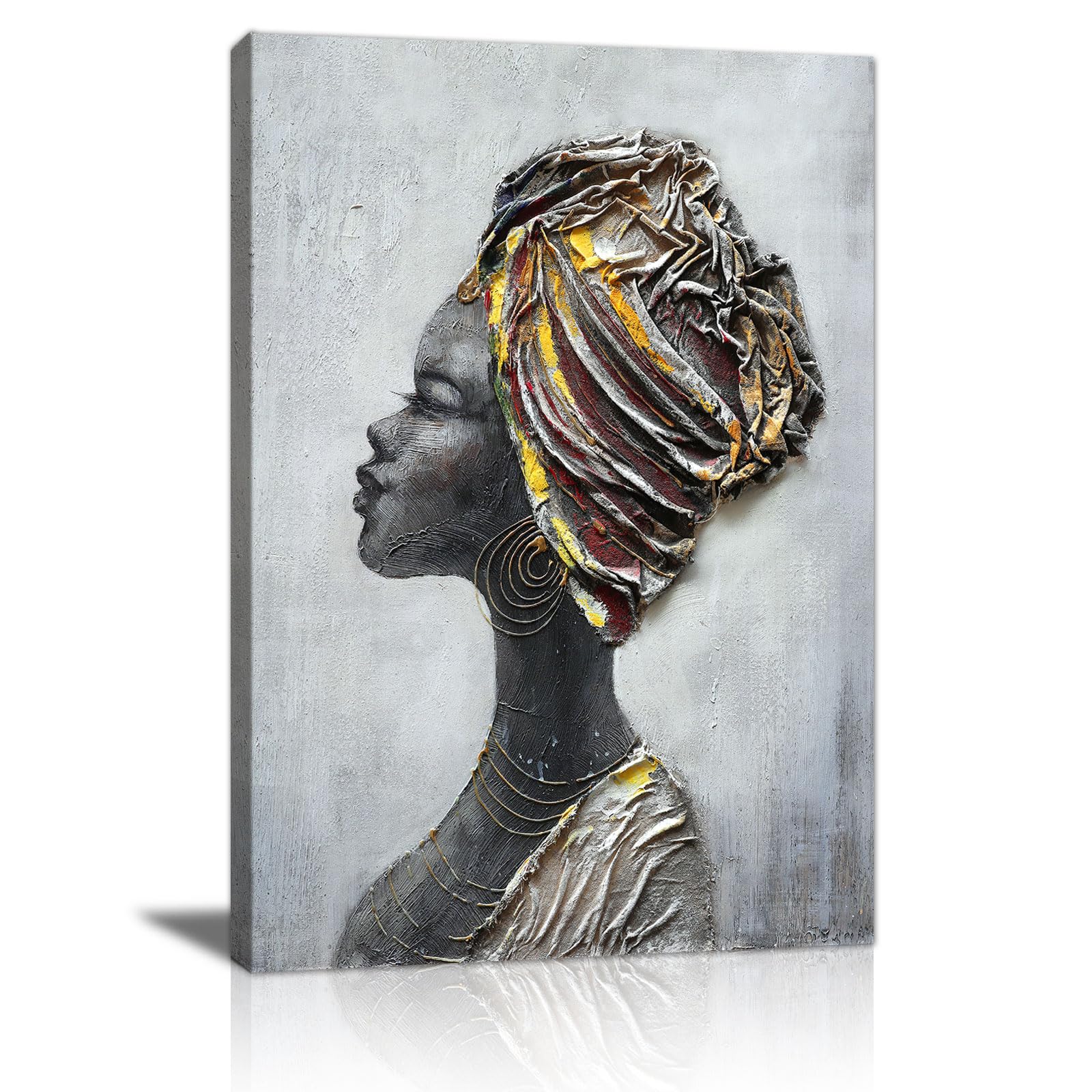 CHAOSETKEN 3 Stampe Artistiche Da Parete Afroamericane: Donne Nere Con Fiori Astratti Su Testa, Quadri Su Tela Pronti Da Appendere, 30,5x40,6 Cm, Cornice Bianca