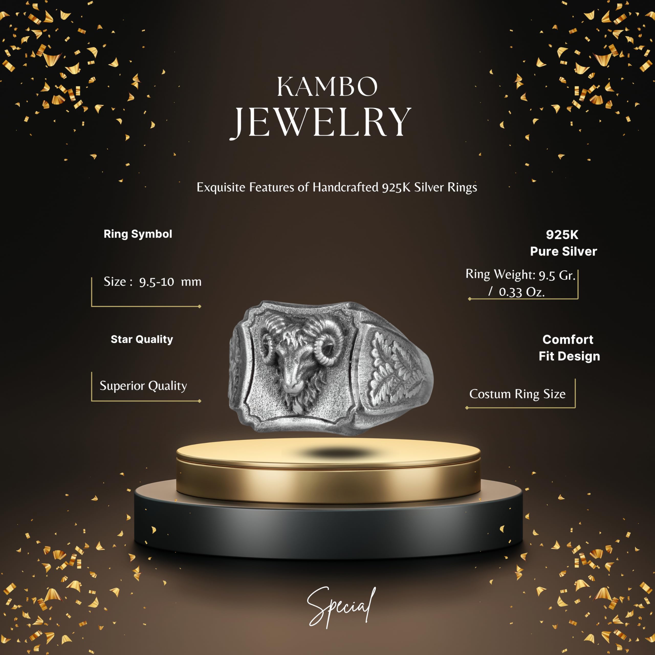 KAMBO Anello da uomo in argento Sterling 925 con testa di ariete, fatto a mano, stile gotico, gioielli che simboleggiano forza, leadership, potere zodiacale dell'Ariete
