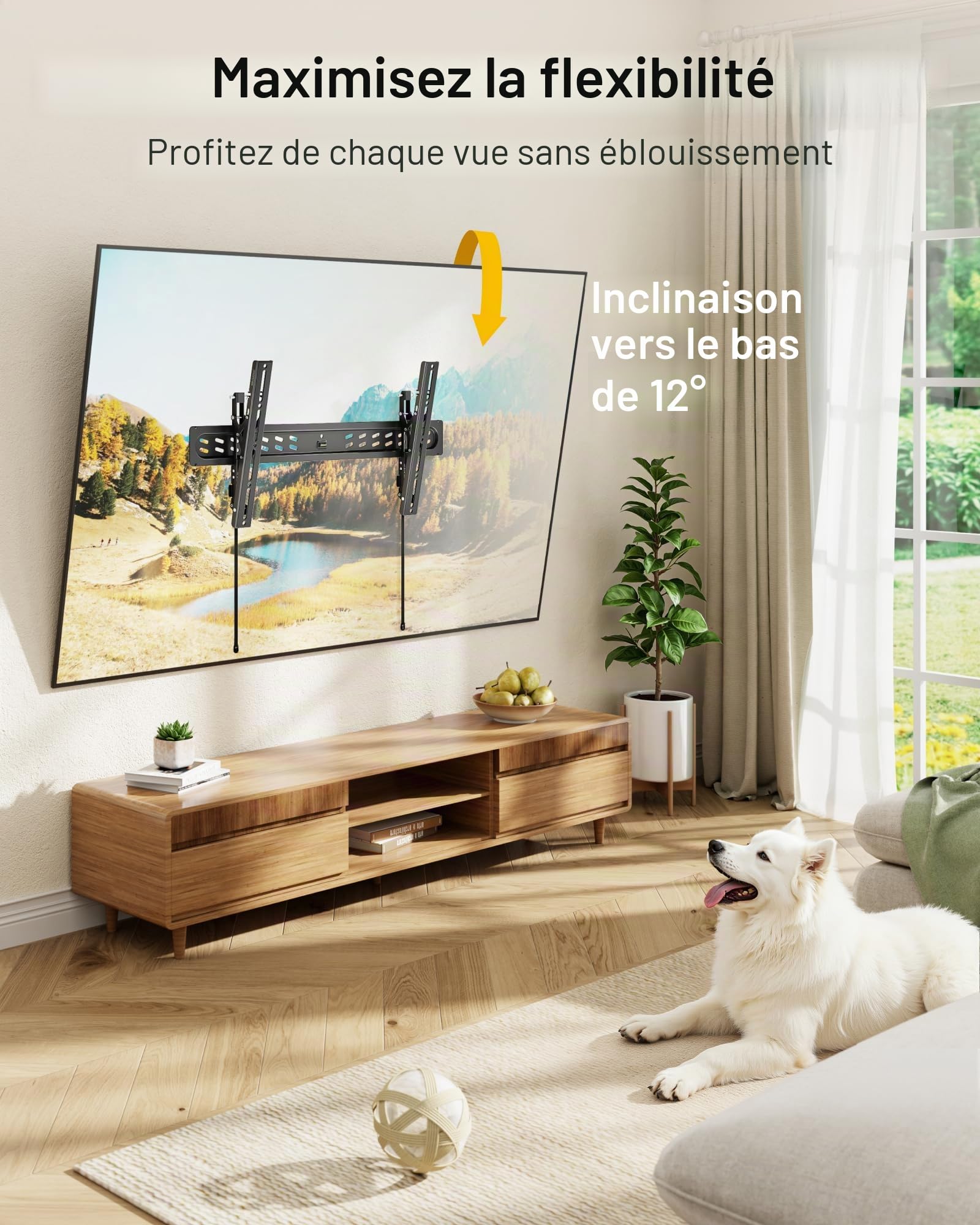monTEK Support Mural TV 43-95 Pouces, Support TV Mince jusqu'à 68kg | Support Mural TV Robuste avec Niveau à Bulle et Gestion des Câbles, Installation sur Béton ou Montants Bois, Max VESA 800x400