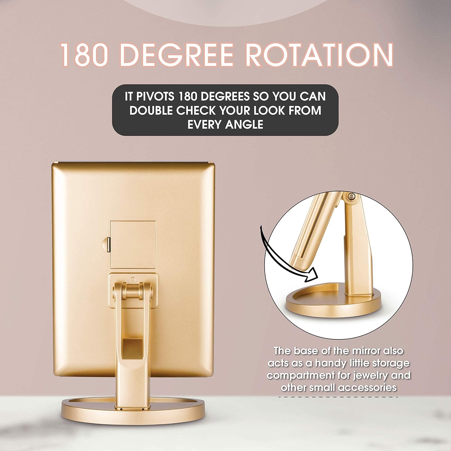 Beautyworks Backlit Makeup Vanity Mirror 36 LED Lights Touch-Screen Light Control, Tri-Fold 1/2/3X Magnification, Portable High-Definition Clarity Cosmetic Light Up Magnifying Mirror (Gold)