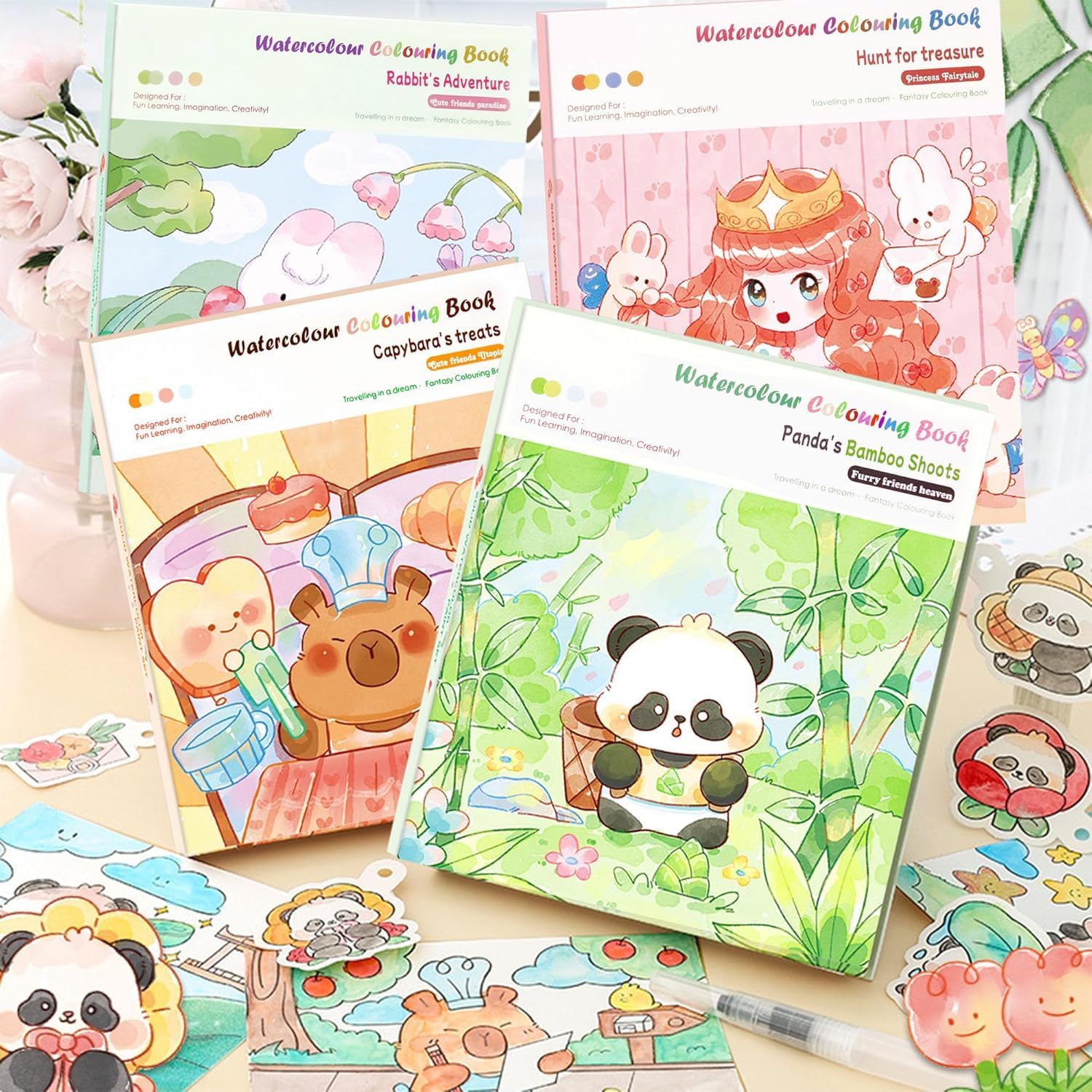 MASTANO Watercolor Painting and Doodle Set for Kids - DIY Graffiti Coloring Note-Book Magic Books with Pigments and Paper, Suitable for Kindergarten and Kids Art Projects with Color (Panda) 3