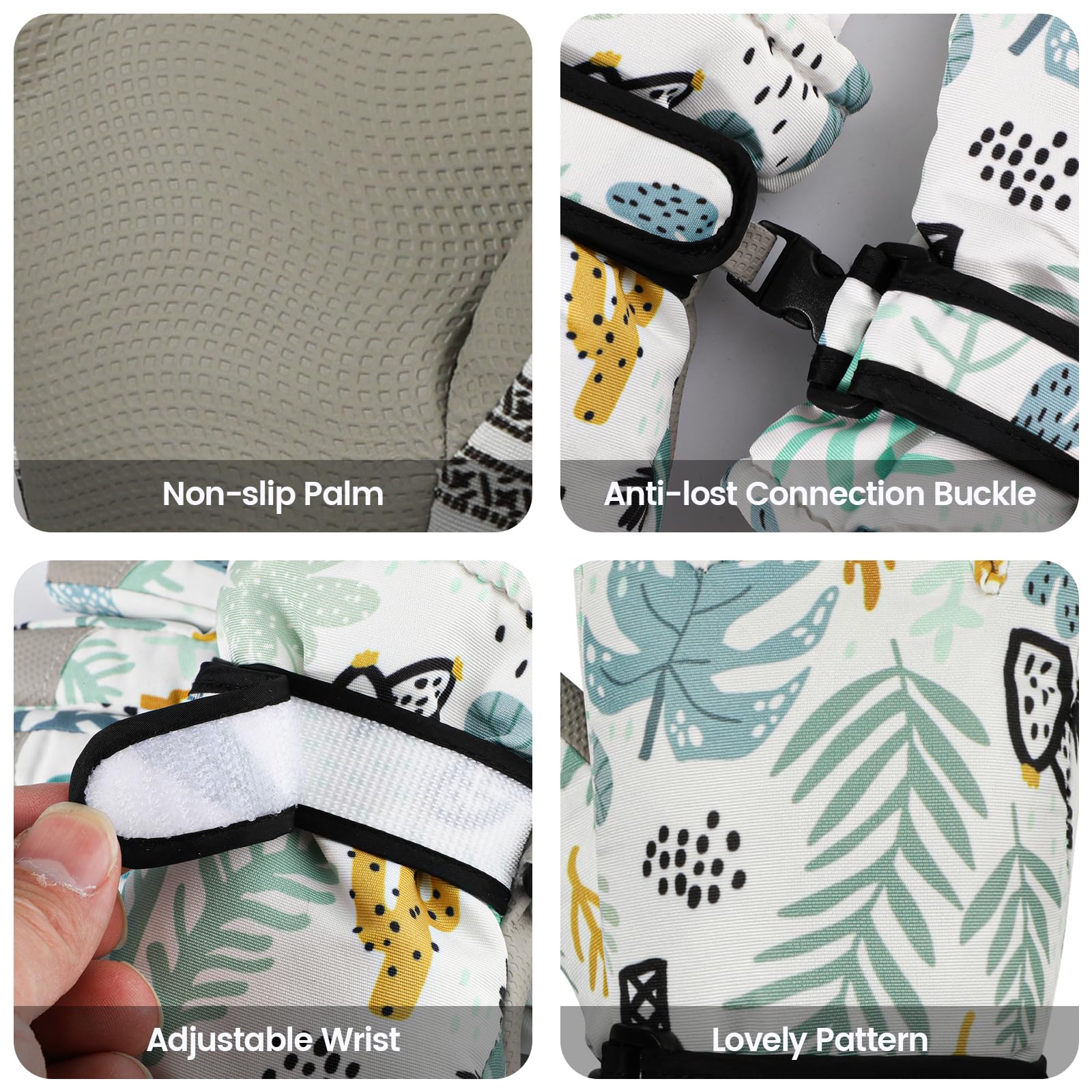 QKURT Guantes de Esquí para Niños, Guantes de Esquí Térmicos de Invierno para Niños, Manoplas a Prueba de Viento para Nieve, Guantes de Trineo para Patinaje en Clima frío para Niños y Niñas