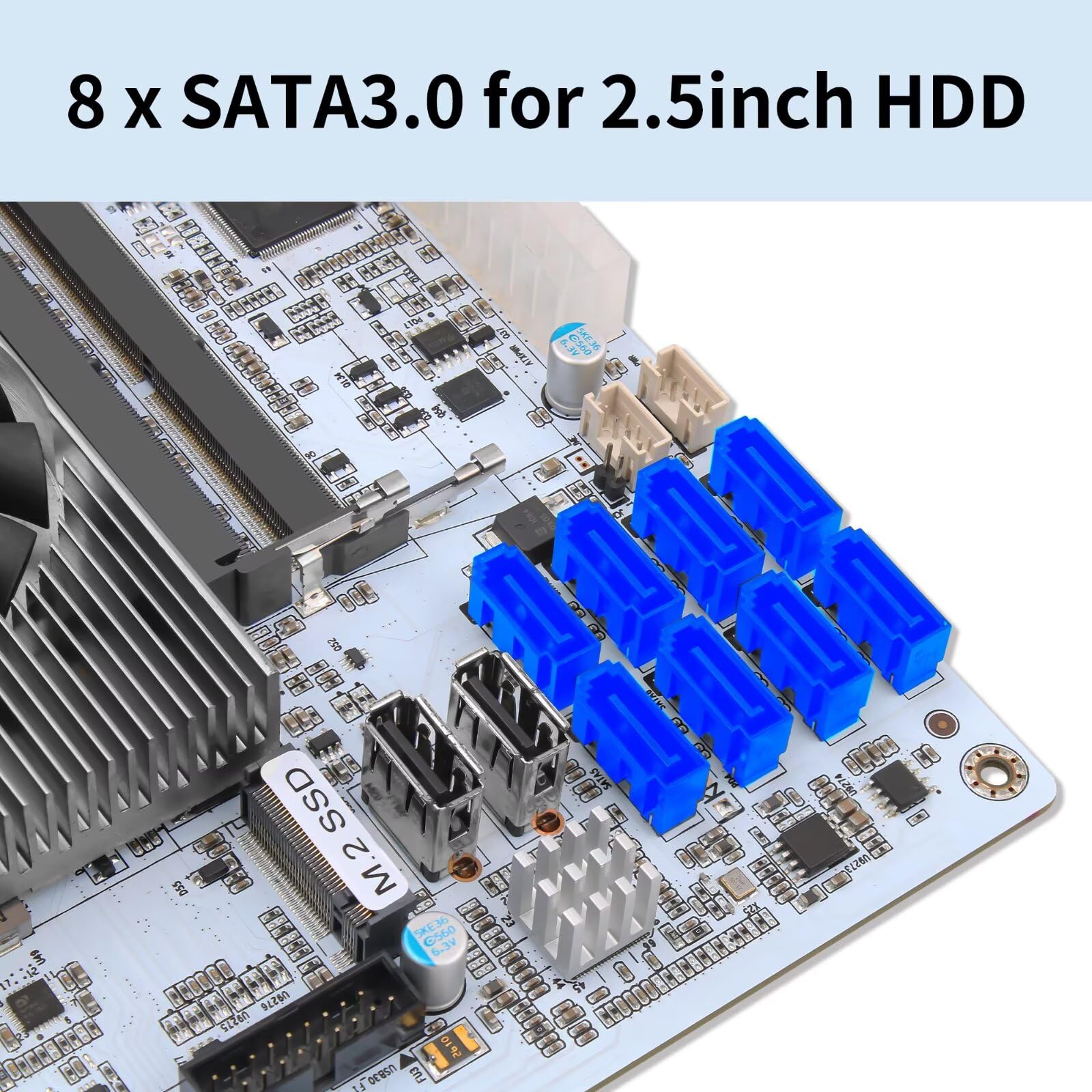 NAS Motherboard 8 Bay i5 8265U, 2 x DDR4 SODIMM Barebone, 2 x NVMe Slot, 6 x SATA 3.0, 2 x i226V 2.5GbE Lan, 1 x PCIe x4 Slot, 6USB Port, 17 x 17 CM Mini ITX PC Mainboard, HD+DP, TF Card Slot
