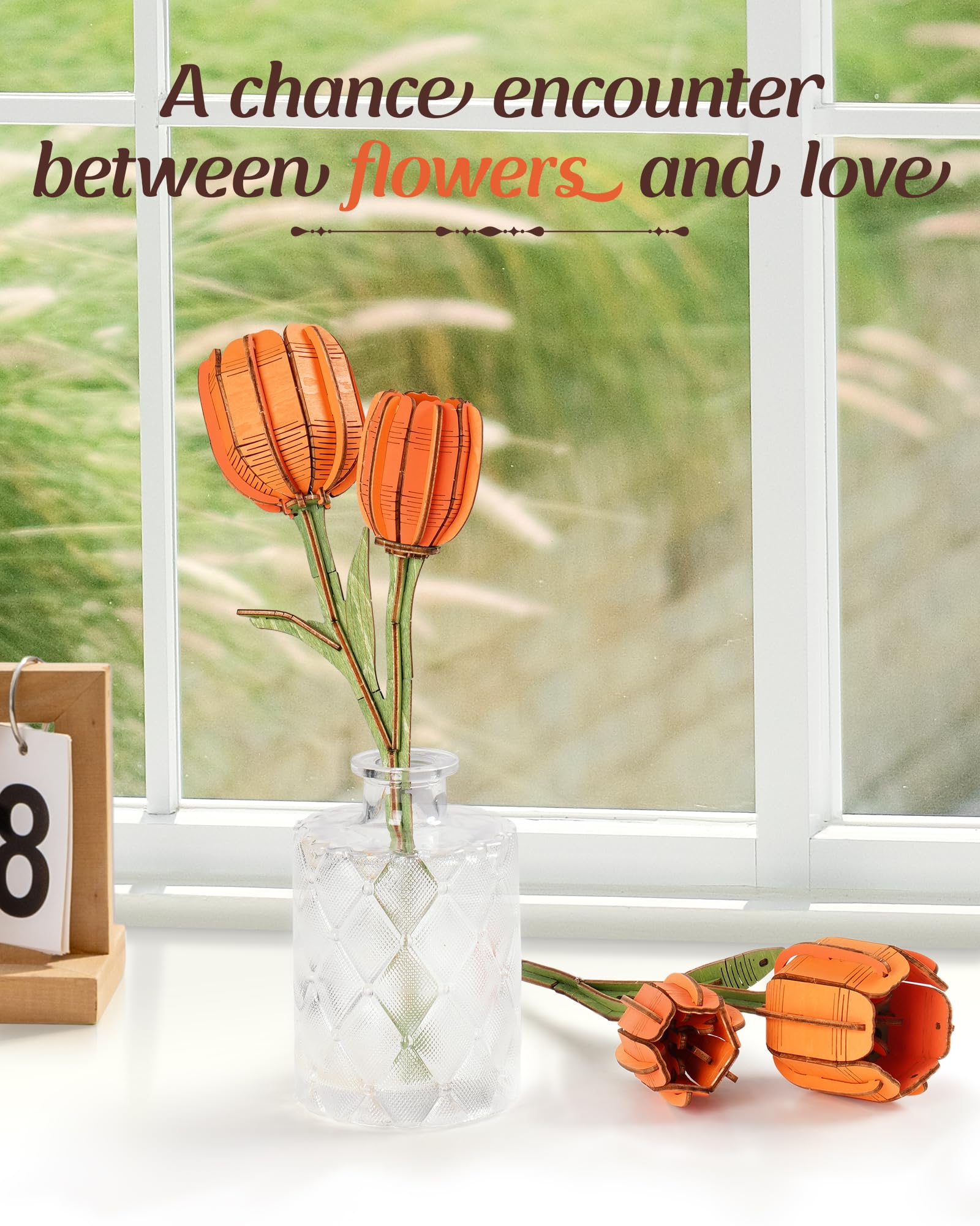 rowood 3D Puzzle DIY Wooden Flower, Artificial Flowers Model Kits to be Assembled - Image 3