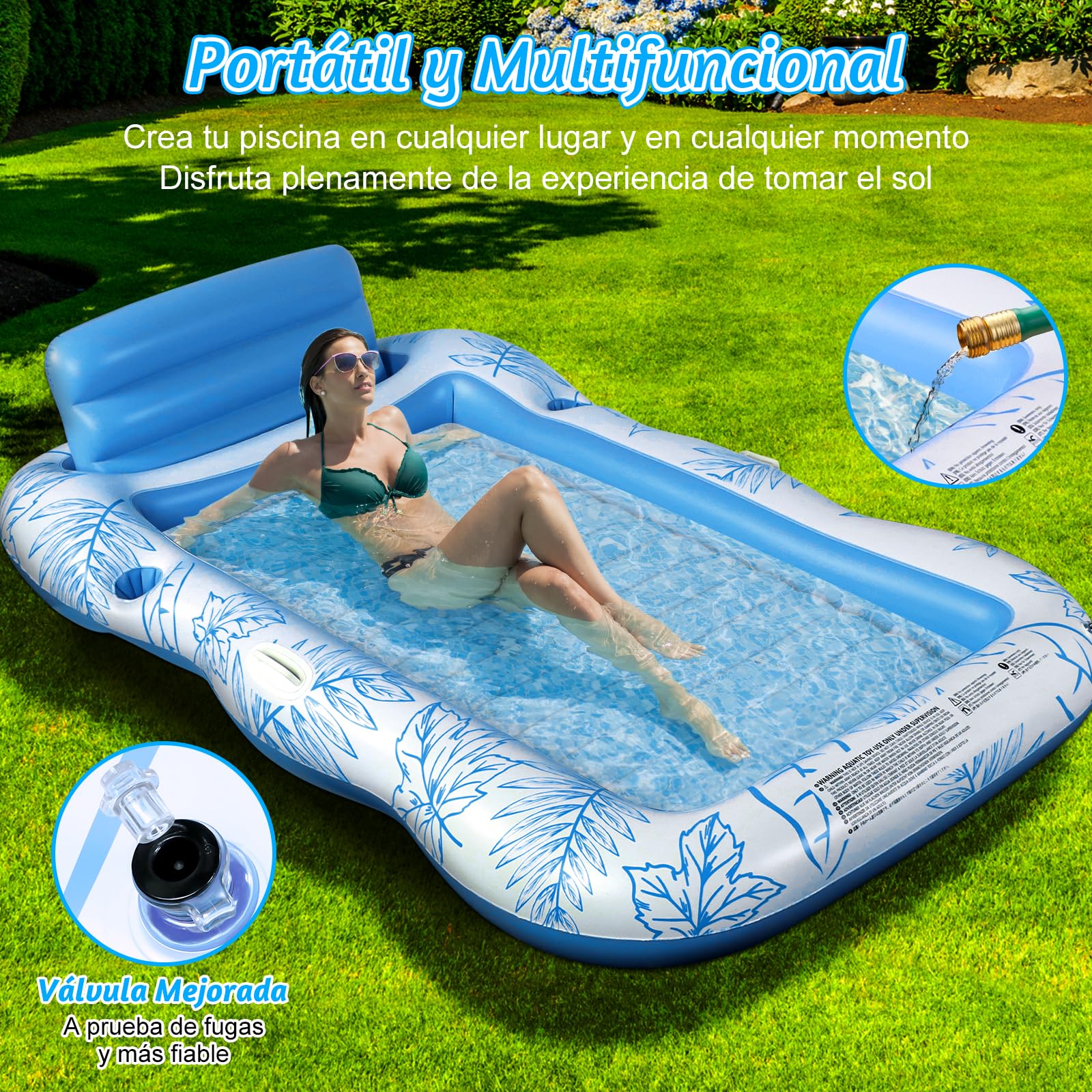 Charmofun Colchón de Aire Piscina, Flotador Inflable de Bronceado Grande, Piscina Bronceado Hinchable Adultos, Hamaca de Agua Colchón de Aire con Portavasos, para Adultos y Niños