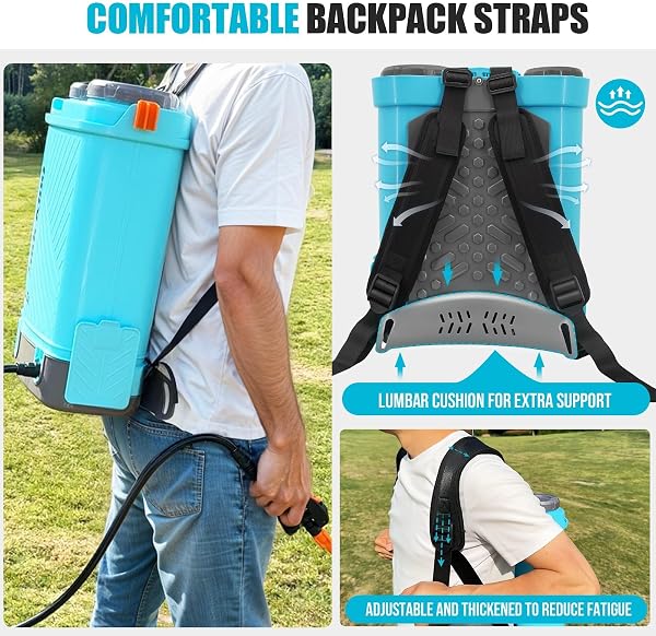 SideKing Knapsack Sprayer 16L, Electric Garden Sprayer Compatible with Makita 18V, Telescopic Wand, 5 Nozzles, 100 PSI Powerful Pressure Sprayer for Gardens, Lawns, Patios, Driveways(Battery Inc) - 4