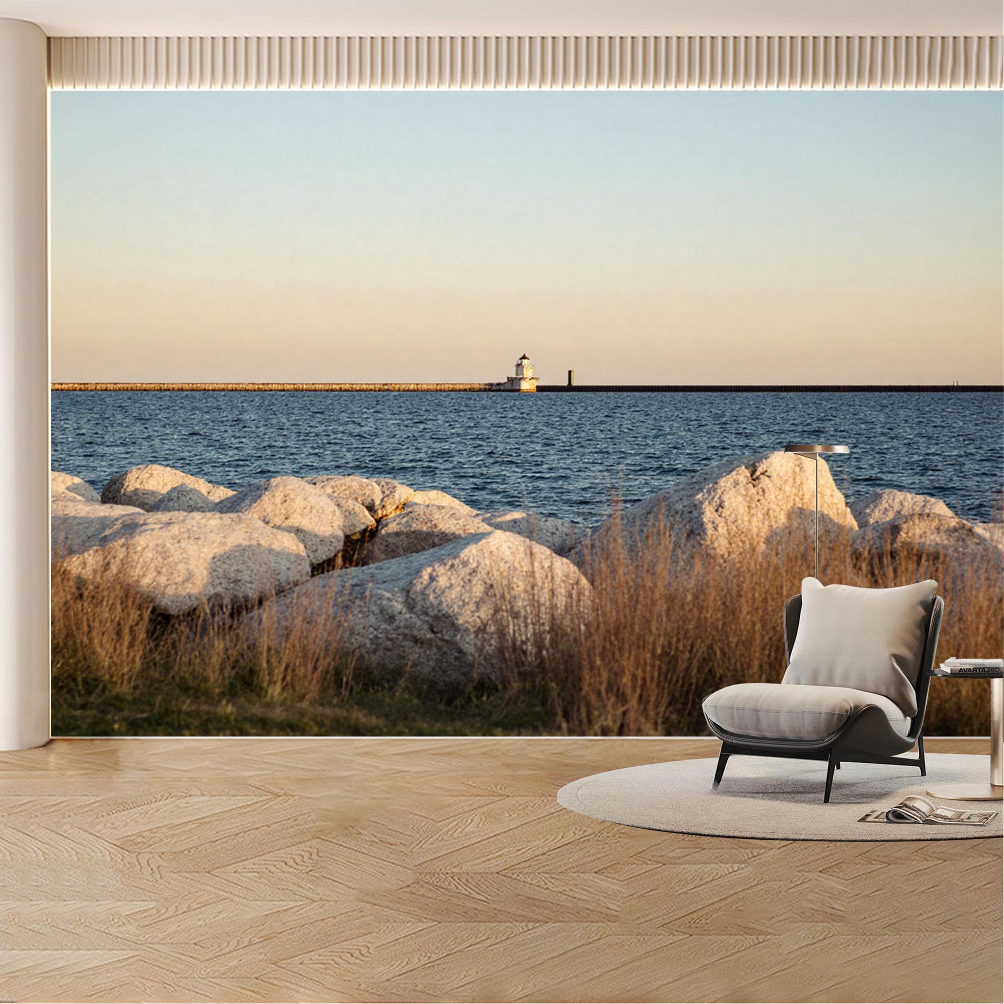 Custom Wall Mural Wallpaper Lighthouse Ocean Landscape Nature Modern Large Wall Art Minimalist Sunset Removable SelfAdhesive Large Photo for Living Room， Bedroom， Office