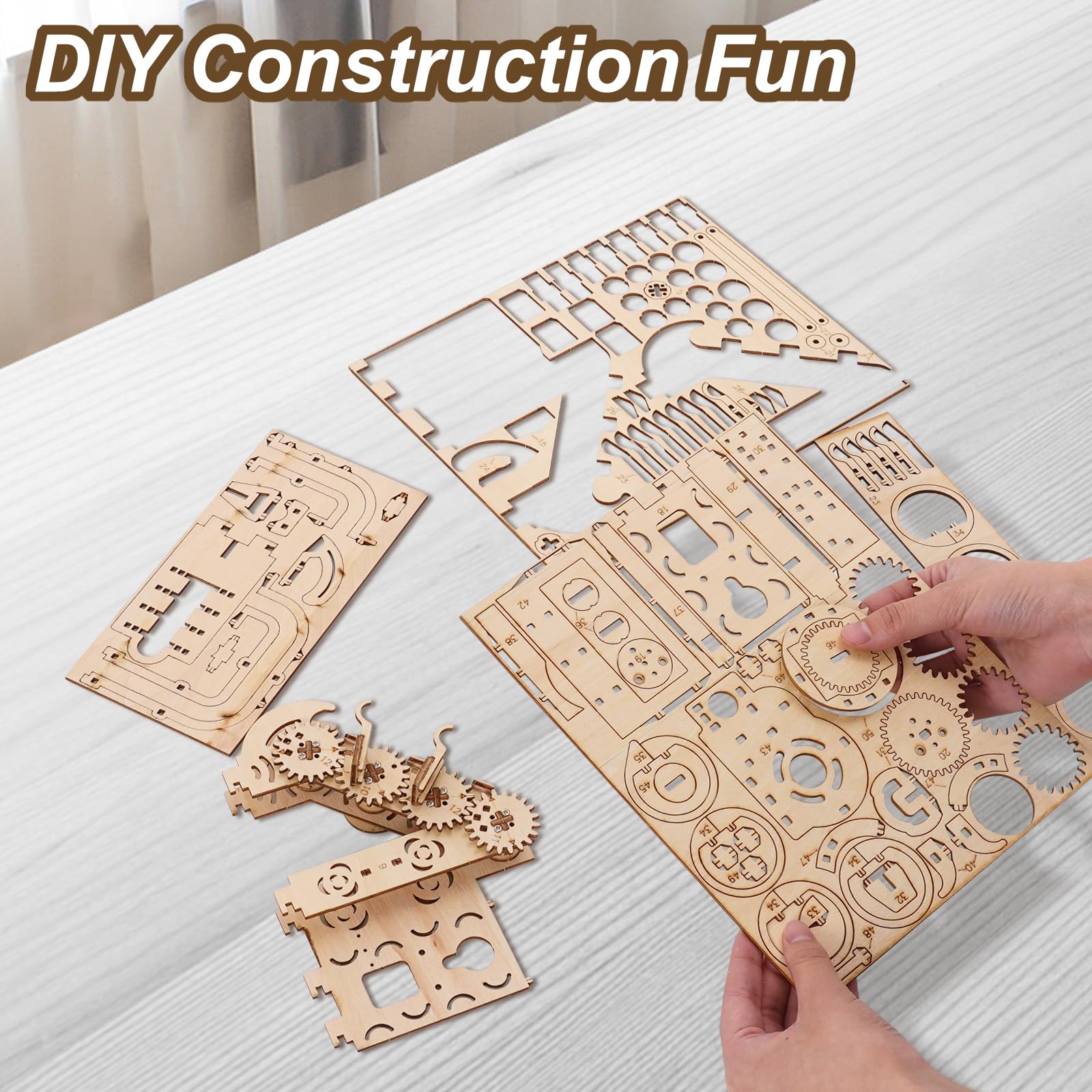 Puzzle 3D Modello in Legno, Fai-da-Te Pista per Biglie, Kit di Costruzione Modello Meccanico, 3D Puzzle Modellismo da Costruire con 7 Steel Balls Regalo per Uomini e Donne