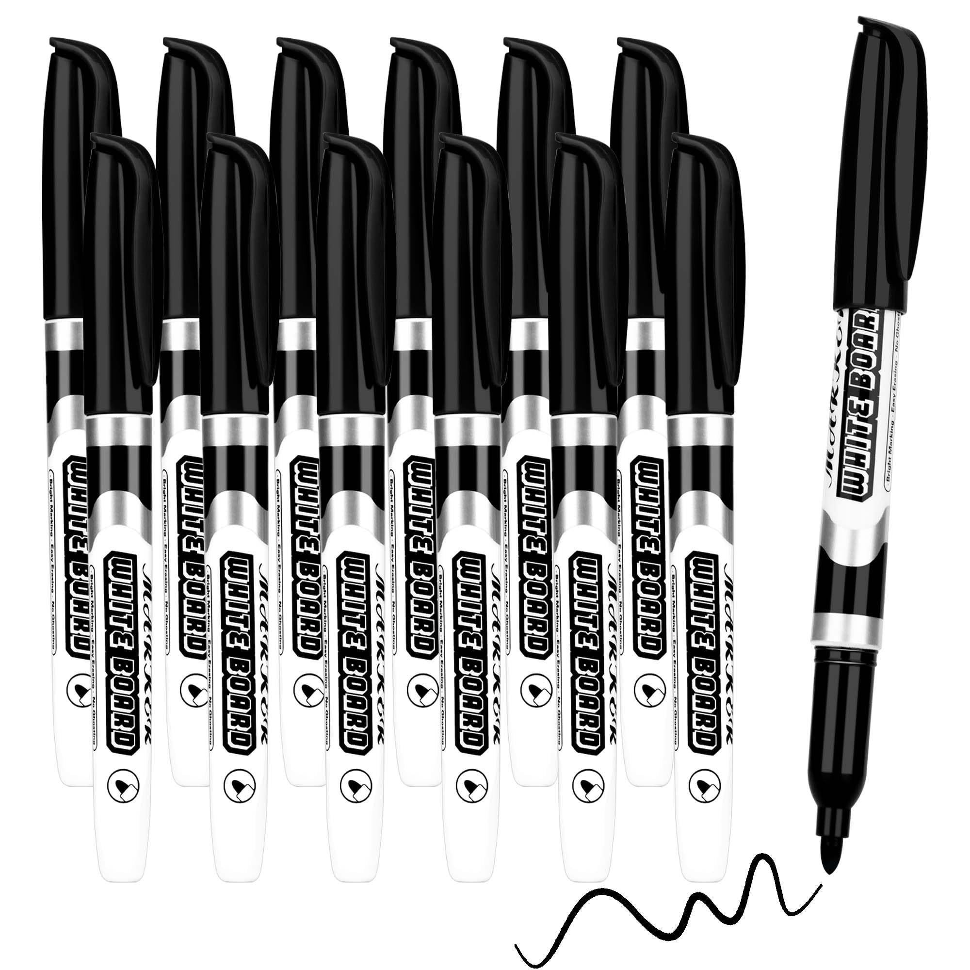 YUNAI Black Whiteboard Pens, 12PCS White board Markers Erasable Set Low Odor, Thin Fine Tip Dry Wipe Pens for Whiteboard School Office Classroom Teacher Family Supplies