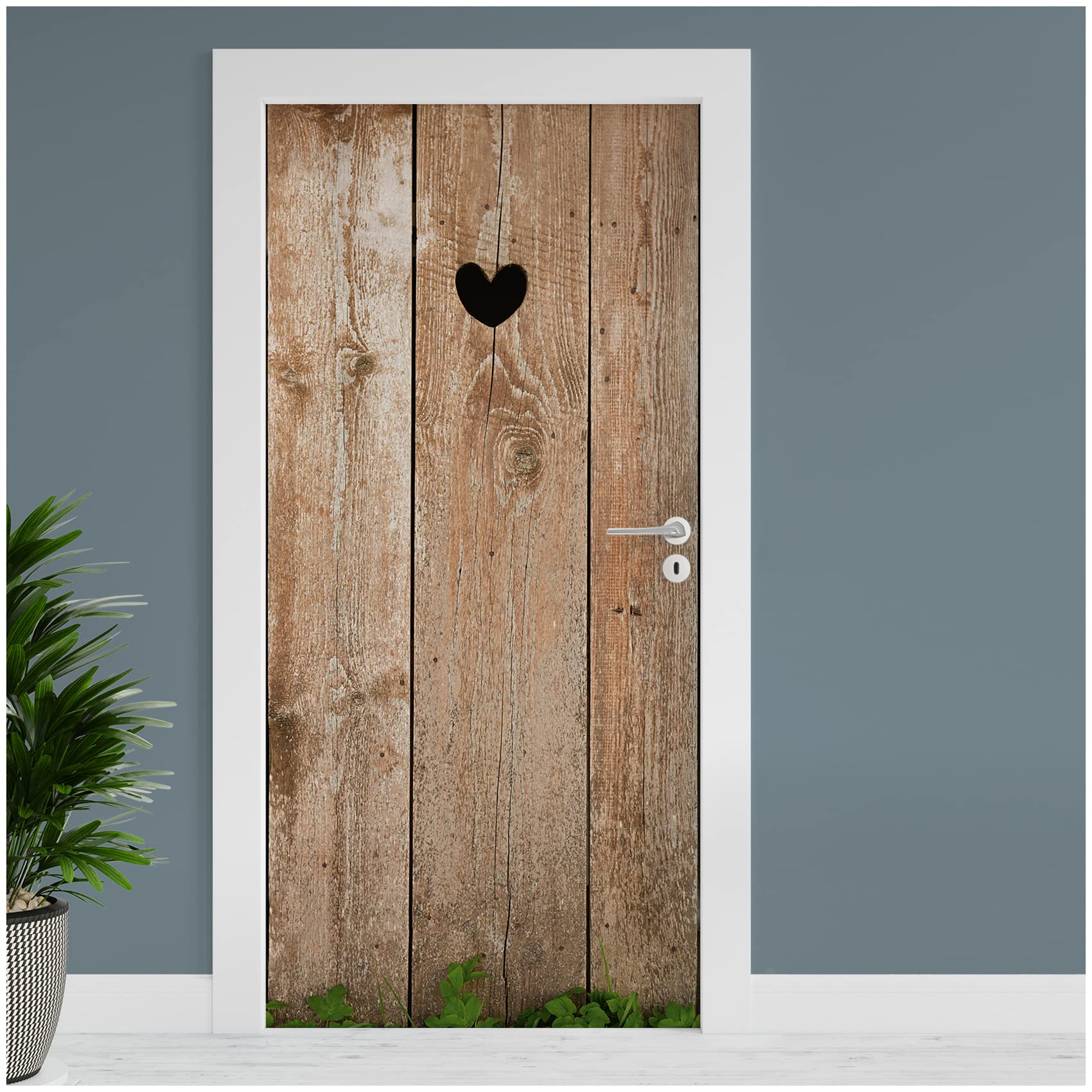 Autocollant Mural 3D Porte De Grange - Motif Croissant De Lune - 77x200cm - PVC Amovible - Pour Décoration Intérieure