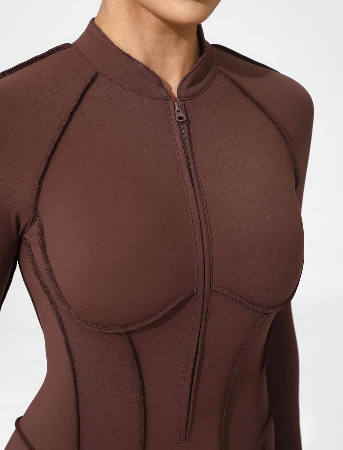 ABOCIW Womens Zipper Long Long Sleeve Workout Jumpsuit Contouring Seams Backless Bodysuit Yoga Rompers Catsuit - Image 5