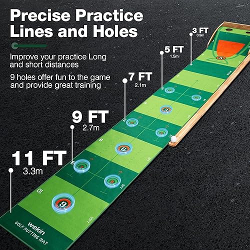 Miniatura 4 de Wekin Indoor Putting Green with Auto Ball Return,11 Foot Golf Practice Putting Mat,Ideal Training Putting Mat for Beginners & Advanced Players