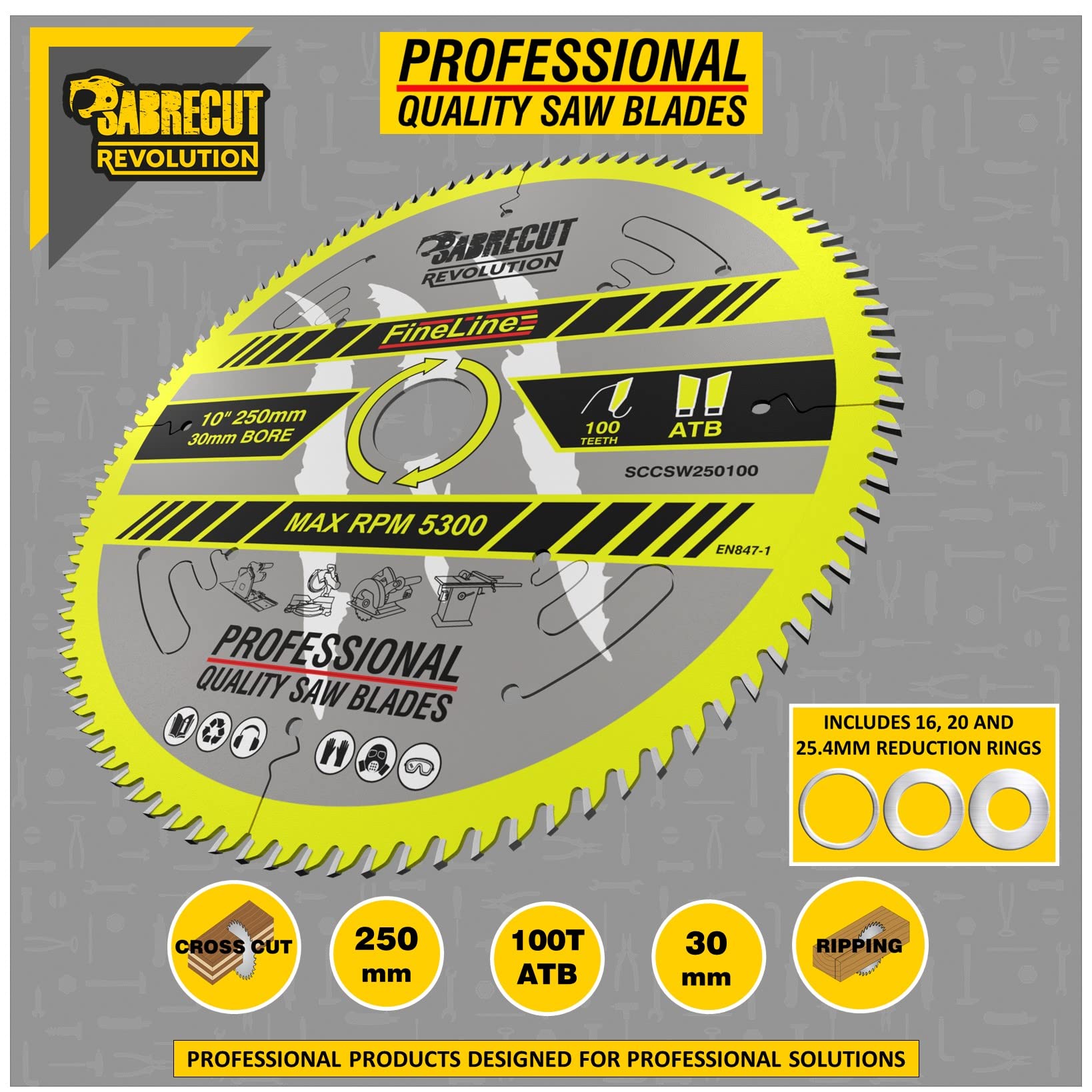 1 lama per sega circolare SabreCut SCCSW250100 da 250 mm 100T x 30 mm con foro sottile in compensato di legno MDF truciolato e taglio a strappo