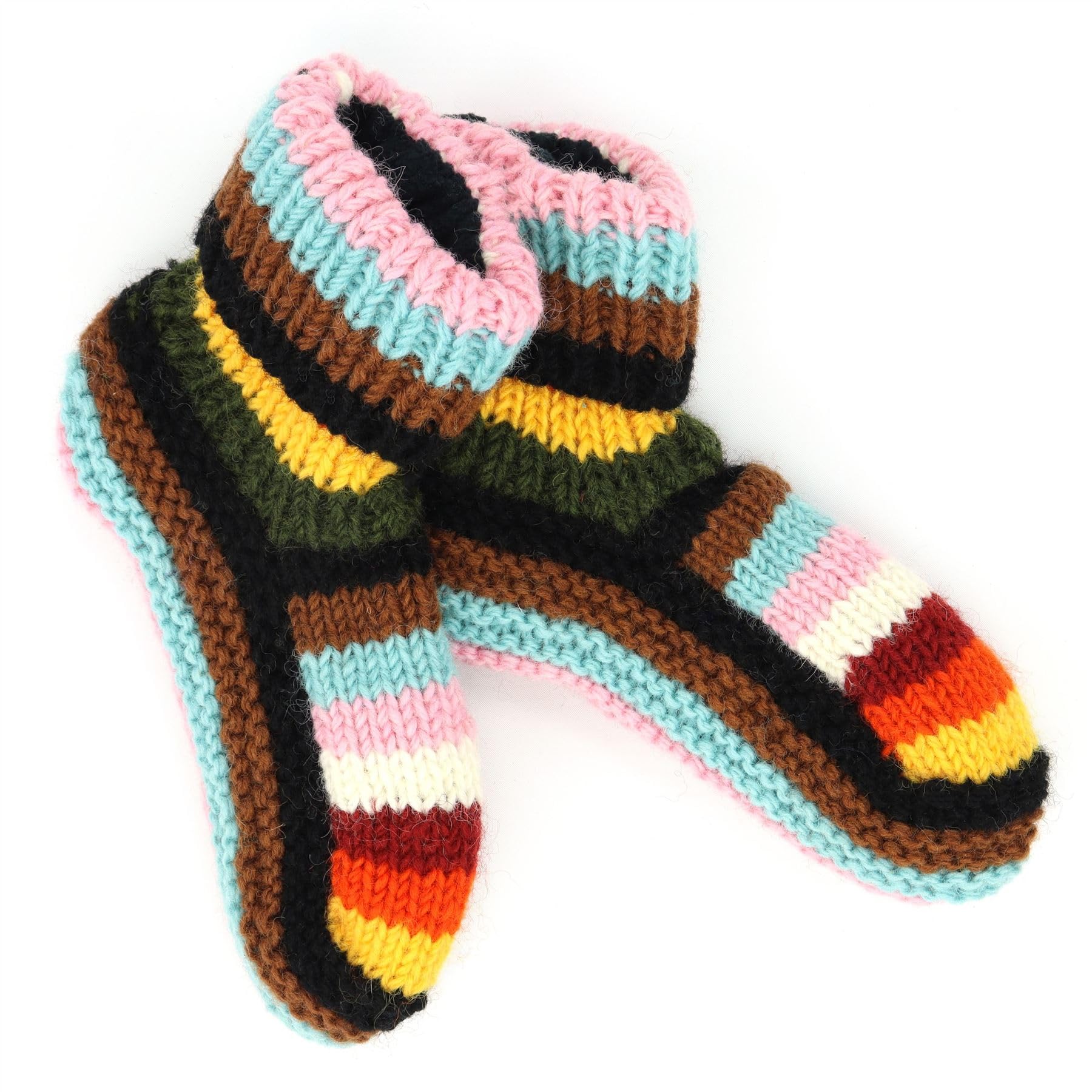 LOUDelephant Hand Knitted Wool Slipper Socks - Stripe Progress Rainbow