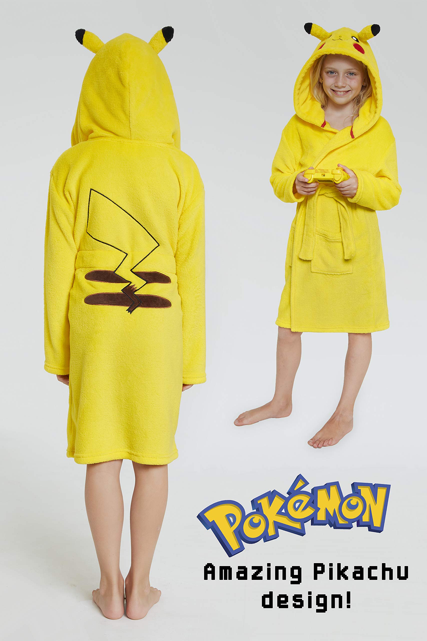 Pokemon szlafrok z kapturem, Pikachu 3D, miękki polarowy szlafrok dla dzieci, zabawne ubrania dla dzieci, dla chłopców lub dziewcząt, pomysł na prezent dla dzieci i nastolatków w wieku 4–14 lat