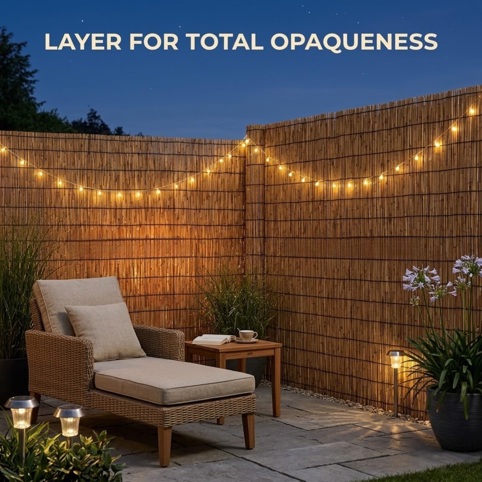 Arella in Canna di Palude Carbonizzata 6-10mm, Canniccio Privacy Frangivista con Filo in Nylon Resistente per Recinzione Giardino, Balcone e Terrazzo (1,52 x 3.05 M)(Naturale,0.61 m H x 10.97 m L)