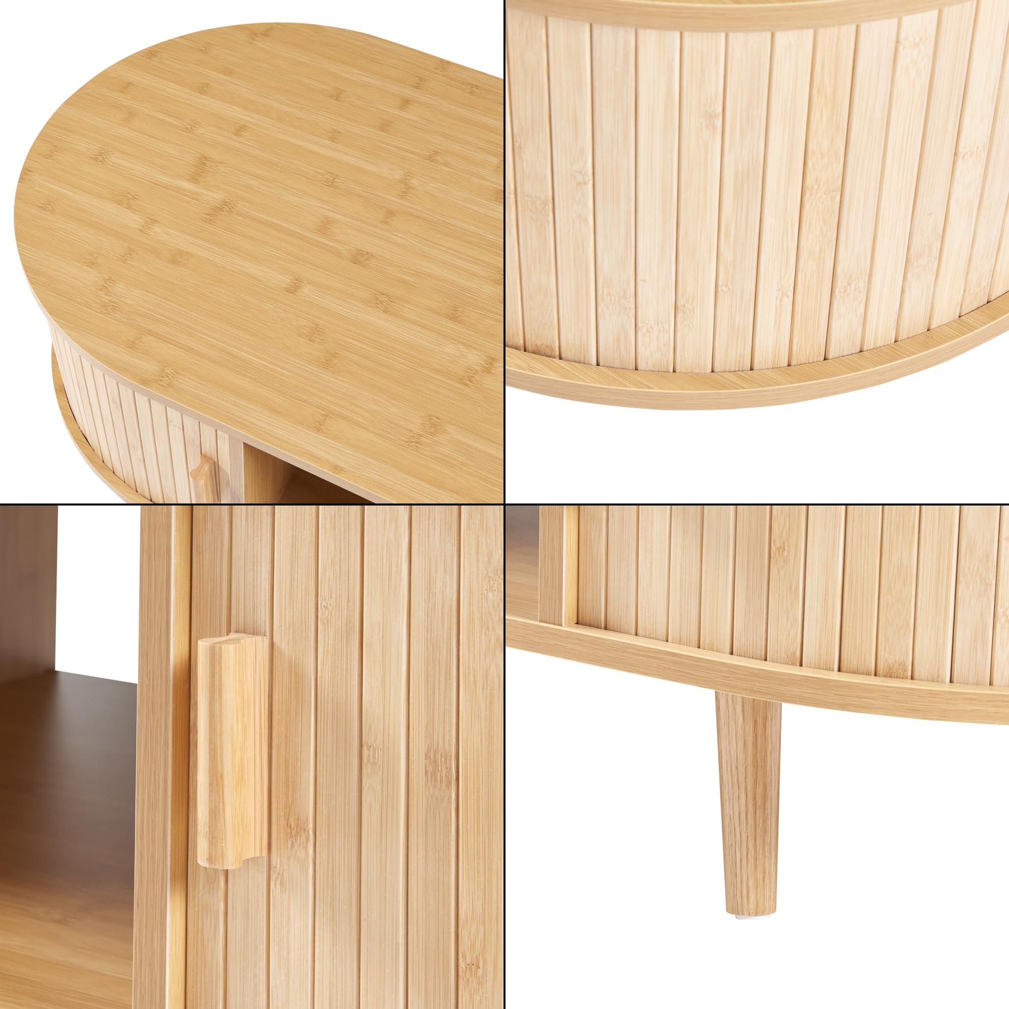 [en.casa] Tavolino da Salotto Tavolino da Caffè con Piano Ovale Scomparti e Ante Scorrevoli Tavolino Basso Tavolino Centrale per Soggiorno 120 x 55 x 40 cm Naturale