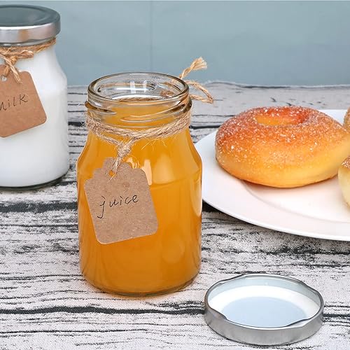 Miniatura 7 de Accguan Botellas de leche de vidrio de 6 onzas, botellas pequeñas de jugo con tapas plateadas, cordel y etiqueta de yute, tarros de vidrio