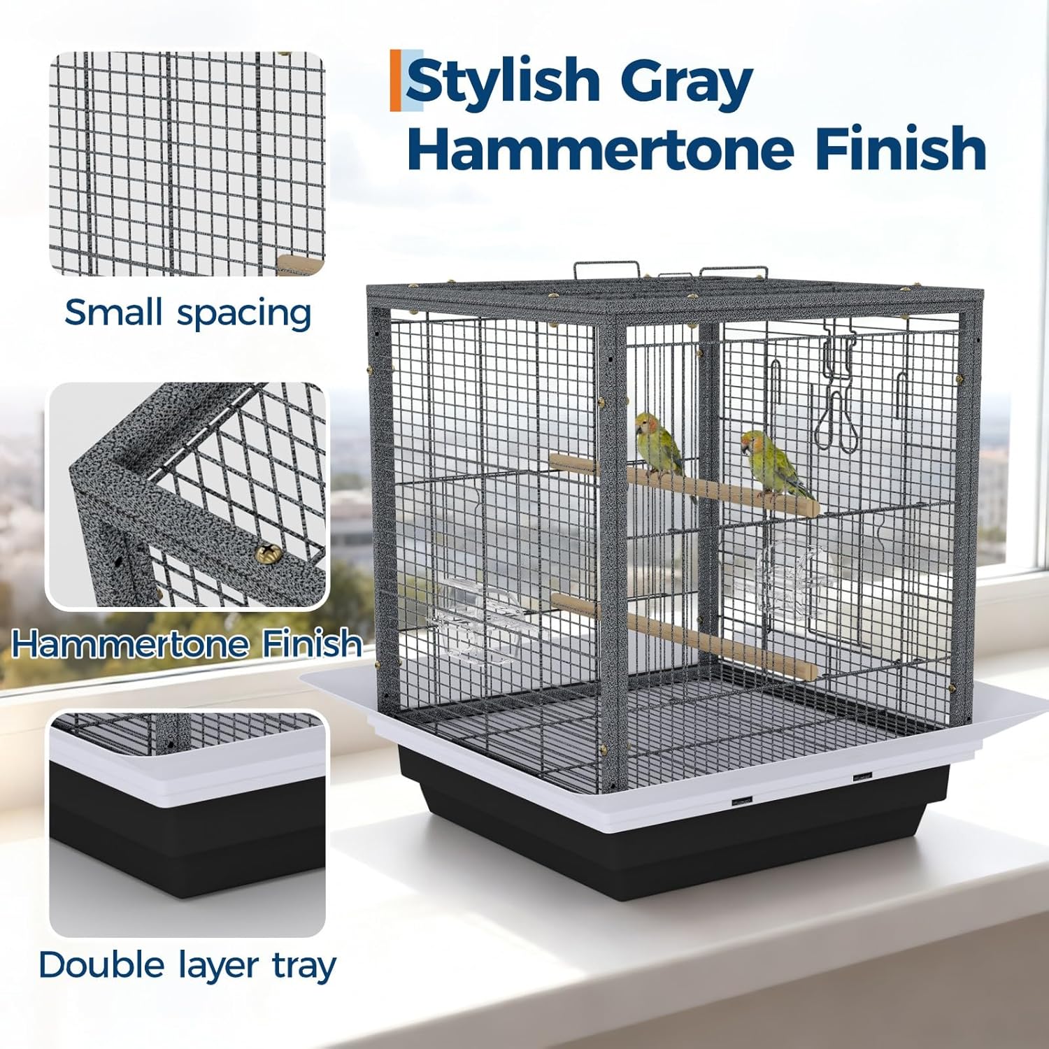 24 Inch Small Bird Cage with Stand, Medium Bird Carrier for Parakeets, Canaries, Lovebirds, Small Quaker, Cockatiels, Budgie, Green Cheek,Conure