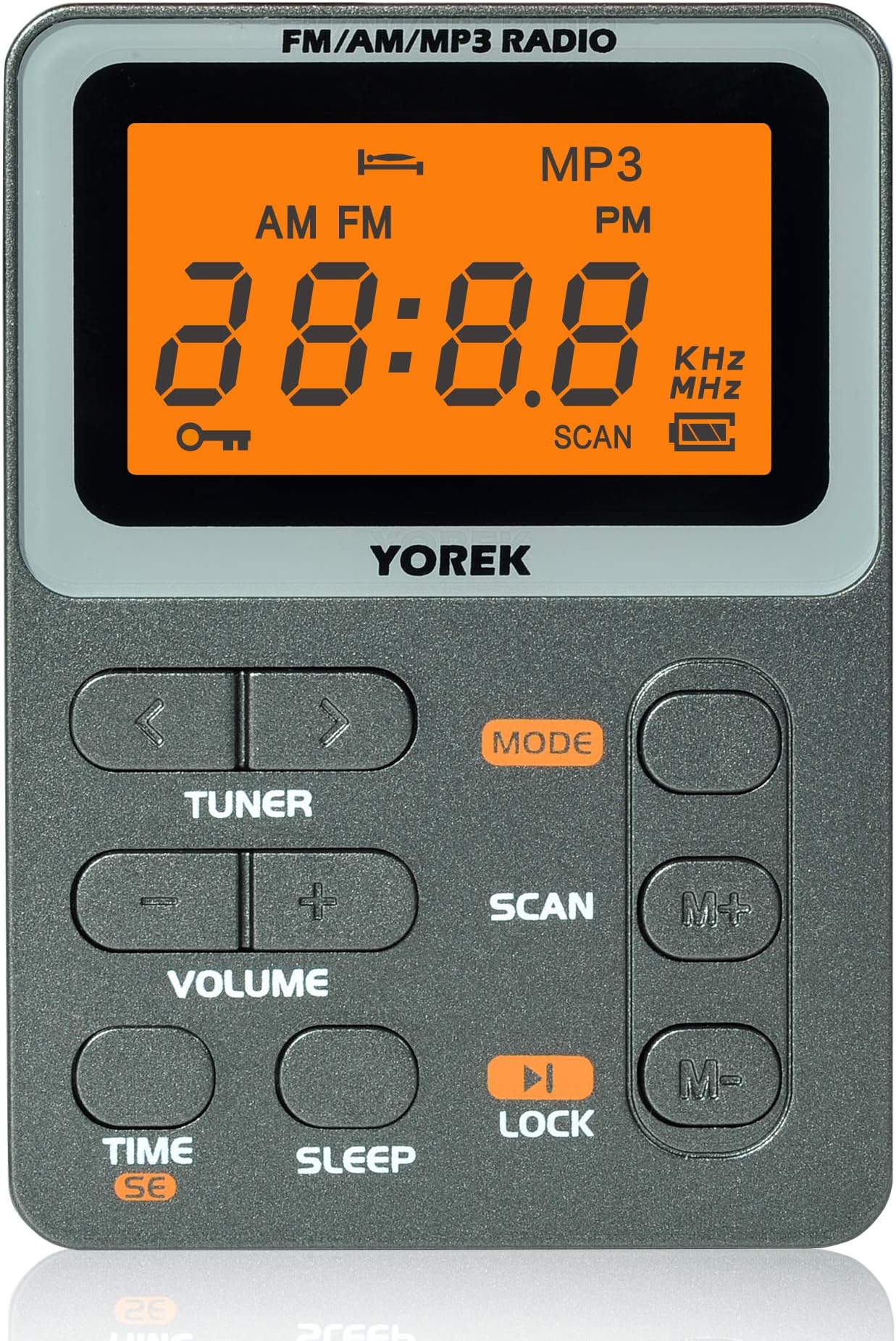 Yorek Pocket AM/FM Radio with Best Reception, Portable Rechargeable Radio with Earphone, MP3 Player Support TF Card, Mini Digital Walkman Radio for Walking, Jogging, Camping, Gym (Grey)