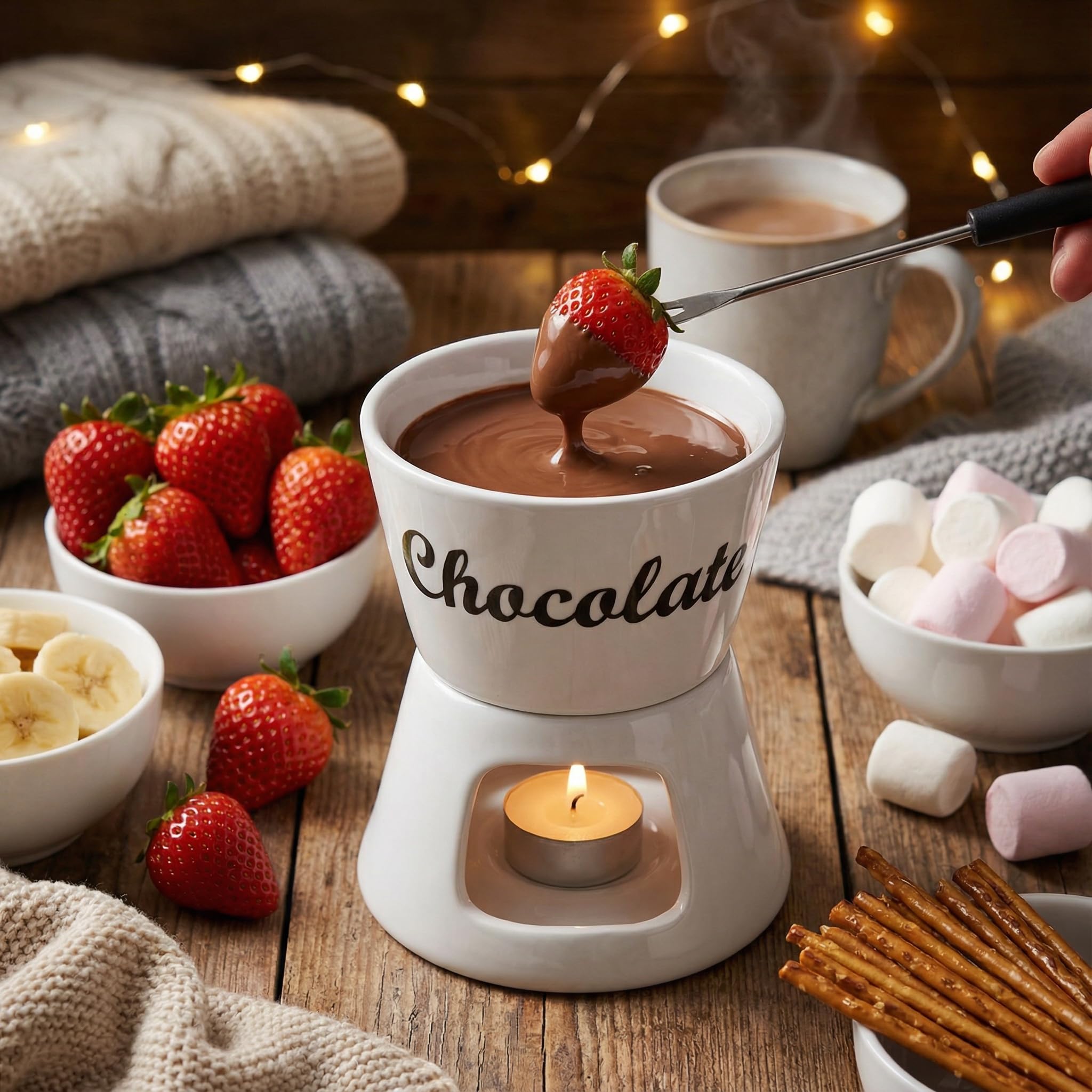 MIJOMA Set per fonduta di cioccolato, con 2 forchette per fonduta di cioccolato, Ø ca. 12 x 15 cm, colore: Bianco