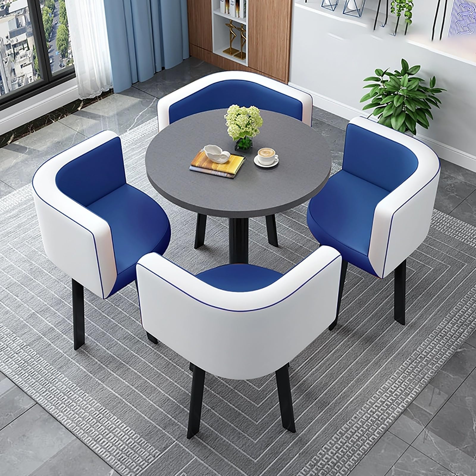 AYCDL Round Dining Table Set for 4 with Chairs - for Coffee Shops Milk Tea Shops or Living Rooms - Stylish Conference Coffee Table,StyleP