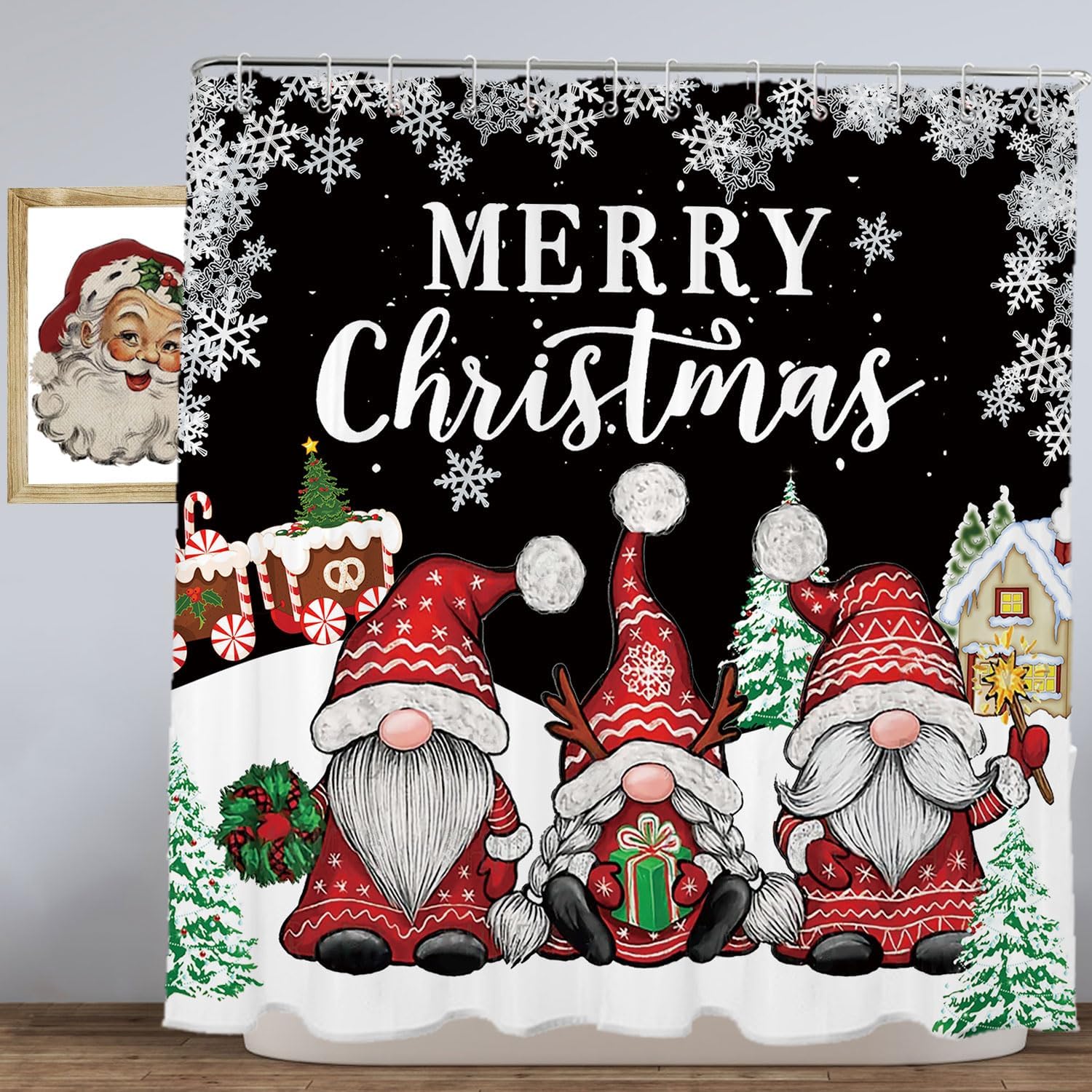 Christmas Shower Curtain, 72"X72" Christmas Gnome Shower