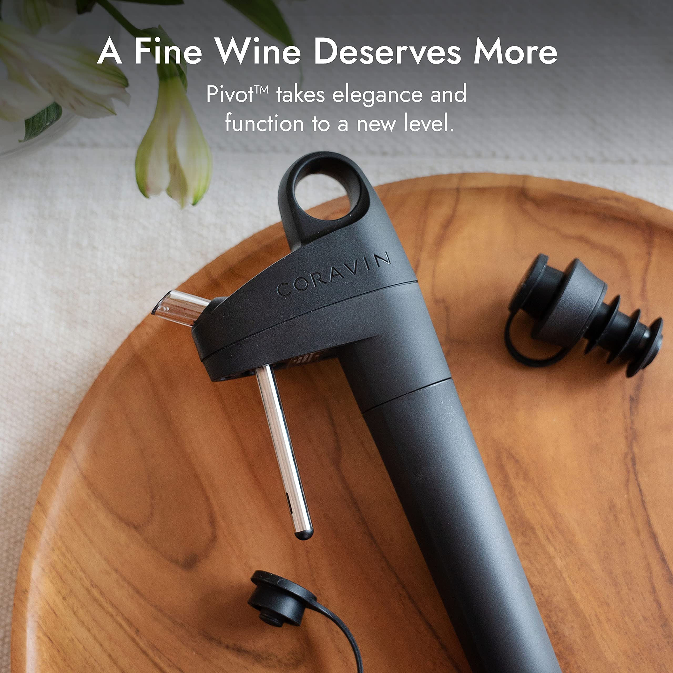 Coravin | Système de conservation du vin Pivot pour vin rouge et blanc | Garde le vin frais - Bouchon de vin réutilisable | 2 bouchons Pivot & 1 Pure Capsule Inc | Cadeau de vin | Noir