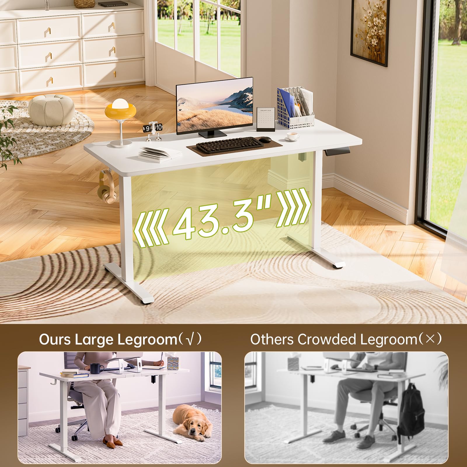 Veken 55 Inch Large Electric Standing Desk Sit to Stand Up Heights Adjustable Work Home Office Computer Table — view 9