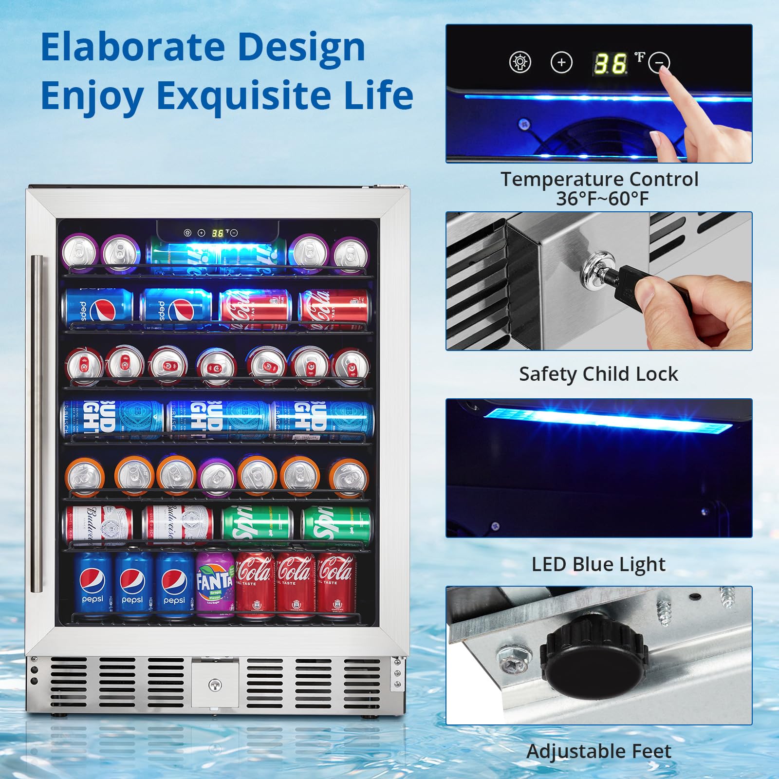 Festisoul Large Capacity Beverage Refrigerator - 5.1 Cu.Ft 166 Can Drink Cooler with Adjustable Digital Temperature, Compressor Cooling, Safety Lock, for Home, Under Counter or Office on Fridge.com